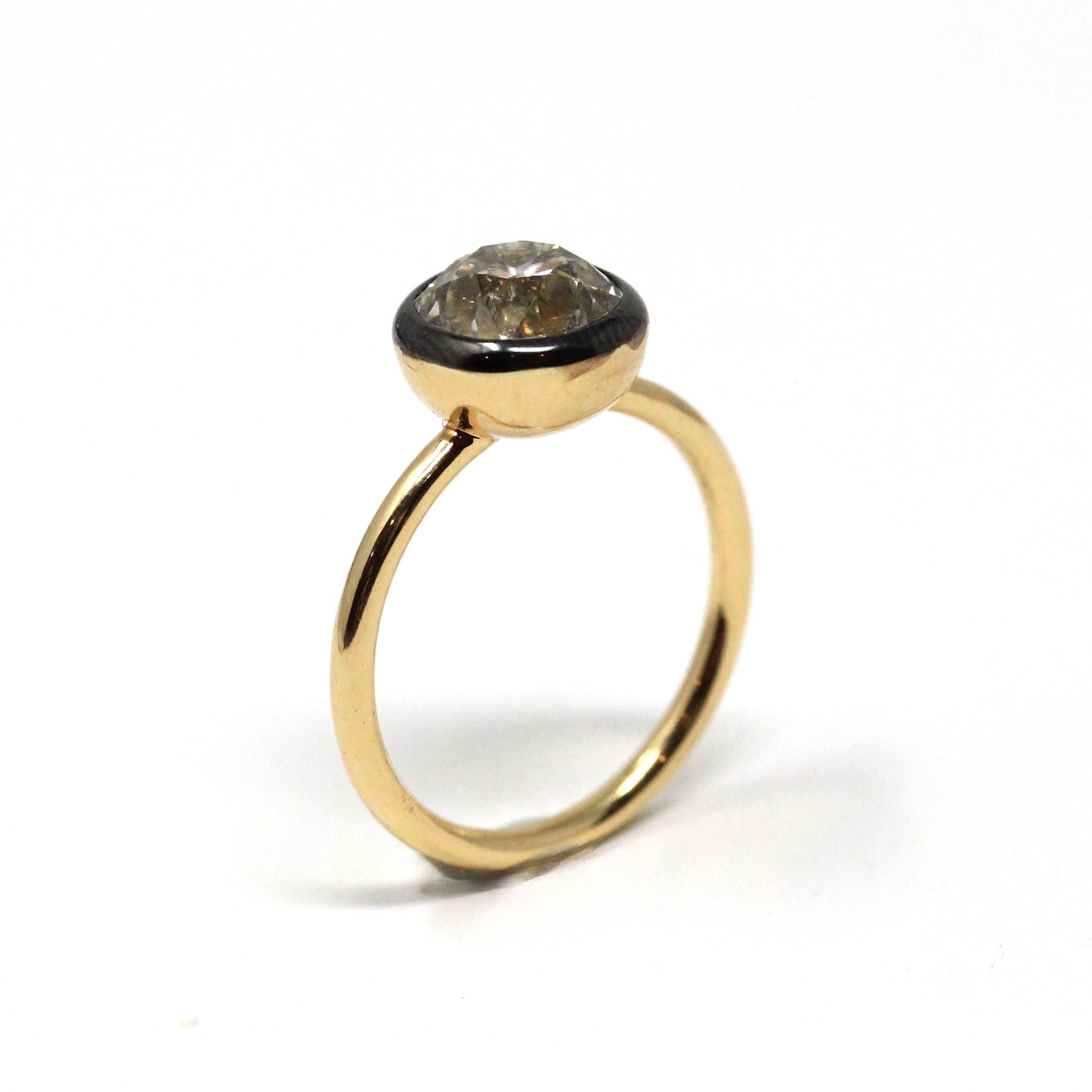 Antique 2.12 CT Old Mine Cut Diamond Engagement Ring - 18k Yellow Gold Blackened Platinum Bezel Two Tone Solitaire - Size 5 3/4 Fine Jewelry