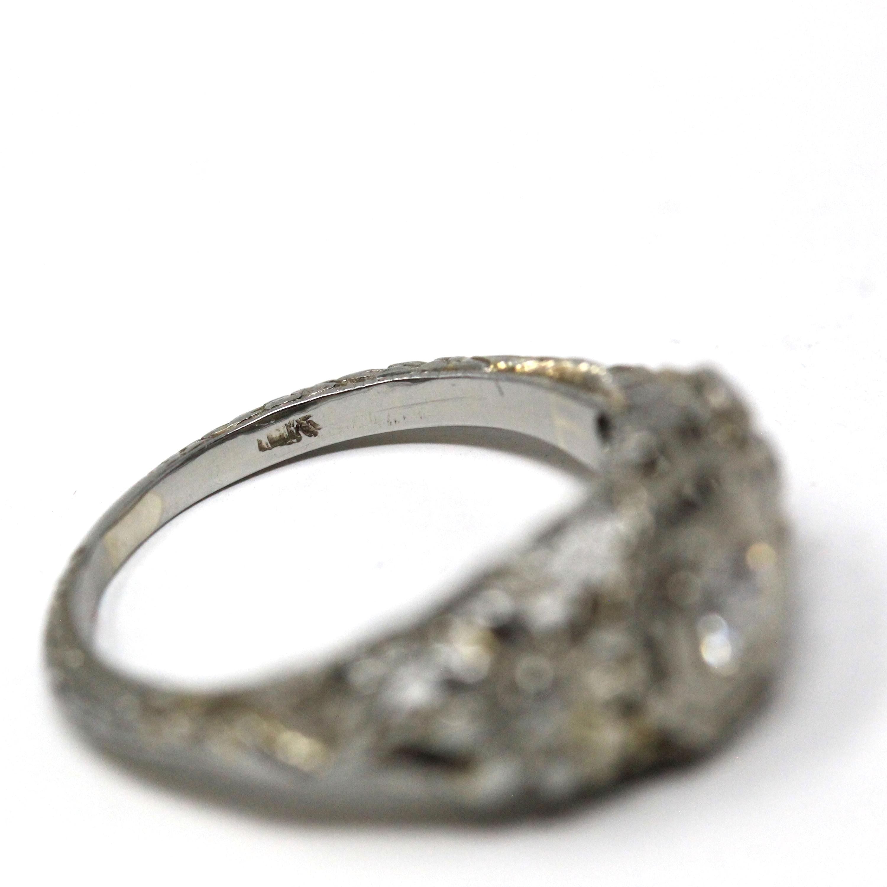 Vintage Diamond Ring - Art Deco 18k White Gold Natural Solitaire Engagement - Circa 1930s Era Floral Size 5 1/4 Flower Filigree Fine Jewelry