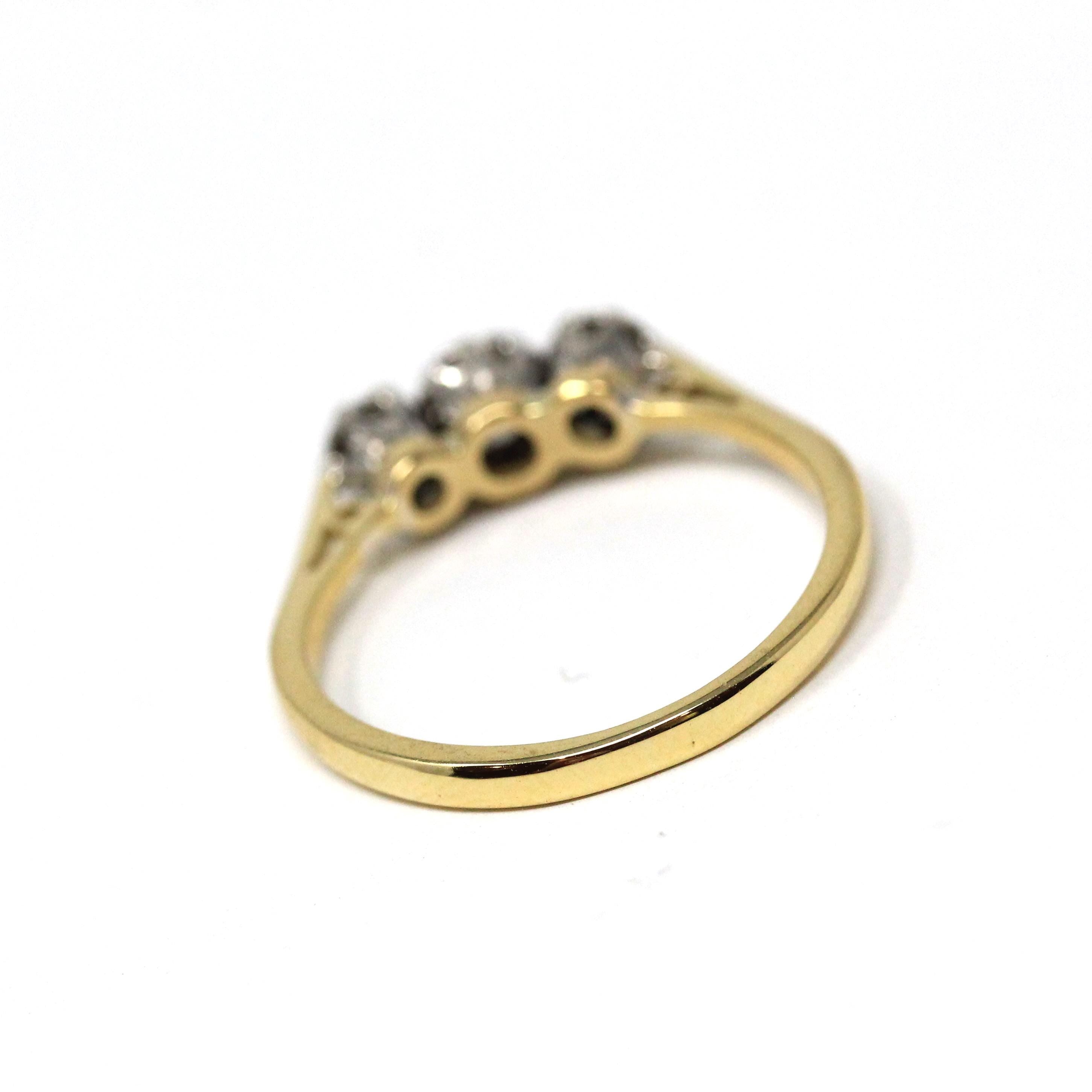 Vintage Diamond Ring - Mid Century Era 18k Yellow Gold & Platinum Natural Three Gemstone Band - Circa 1960s Size 6 1/4 Fine Bridal Jewelry