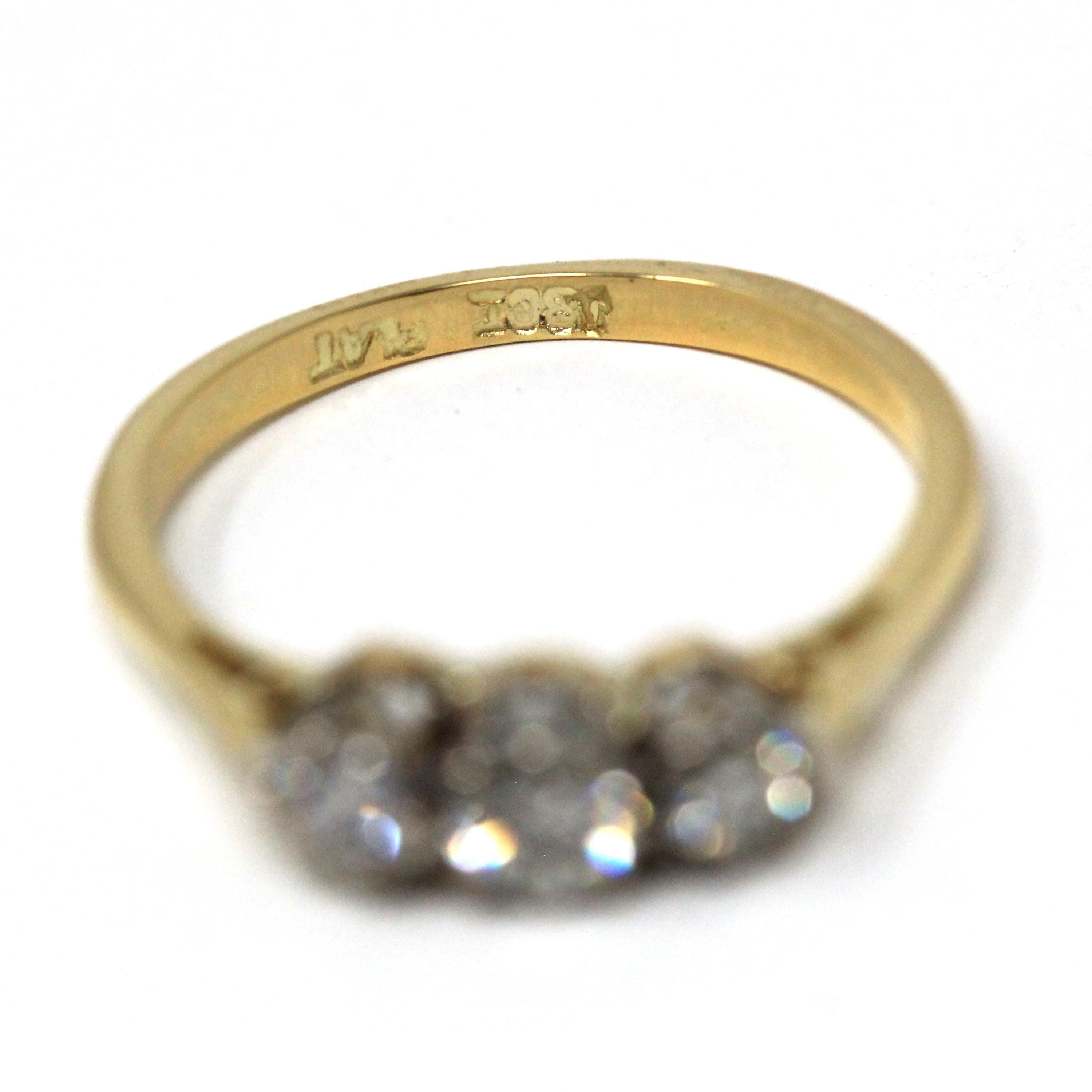 Vintage Diamond Ring - Mid Century Era 18k Yellow Gold & Platinum Natural Three Gemstone Band - Circa 1960s Size 6 1/4 Fine Bridal Jewelry