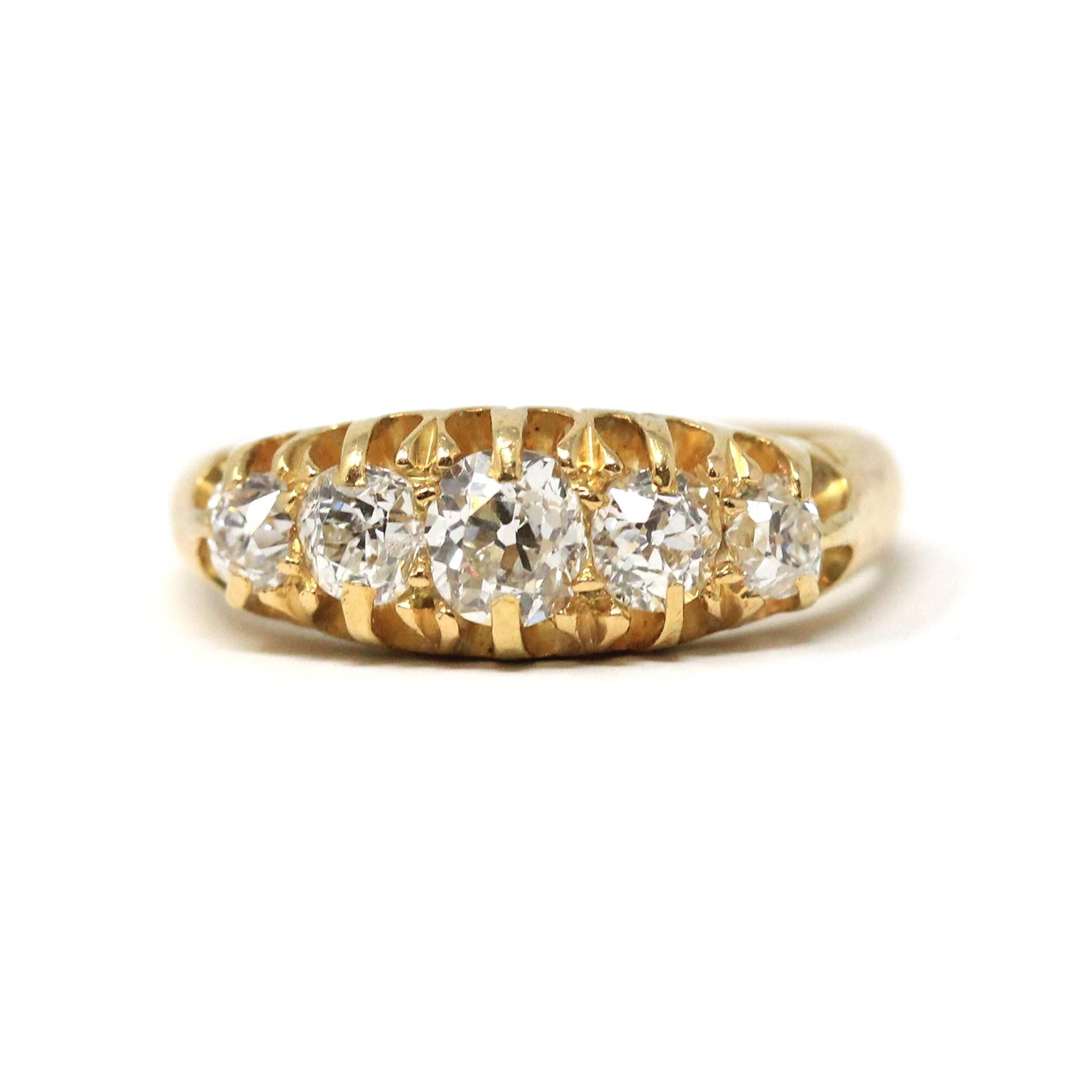 Antique Diamond Band - Edwardian 18k Yellow Gold Natural .86 CTW Ring - Circa Early 1900s Chester England Size 6 3/4 Fine Bridal Jewelry