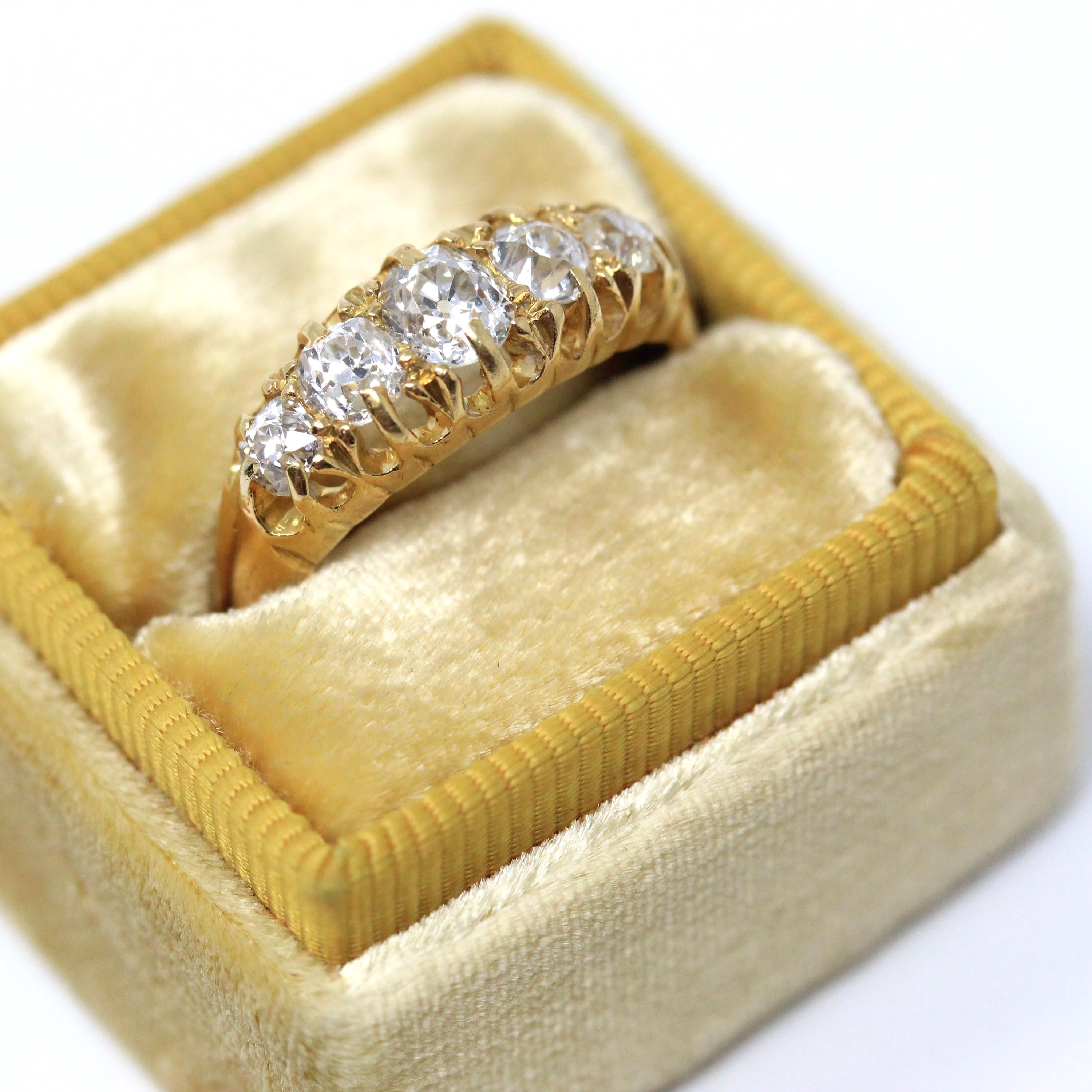 Antique Diamond Band - Edwardian 18k Yellow Gold Natural .86 CTW Ring - Circa Early 1900s Chester England Size 6 3/4 Fine Bridal Jewelry