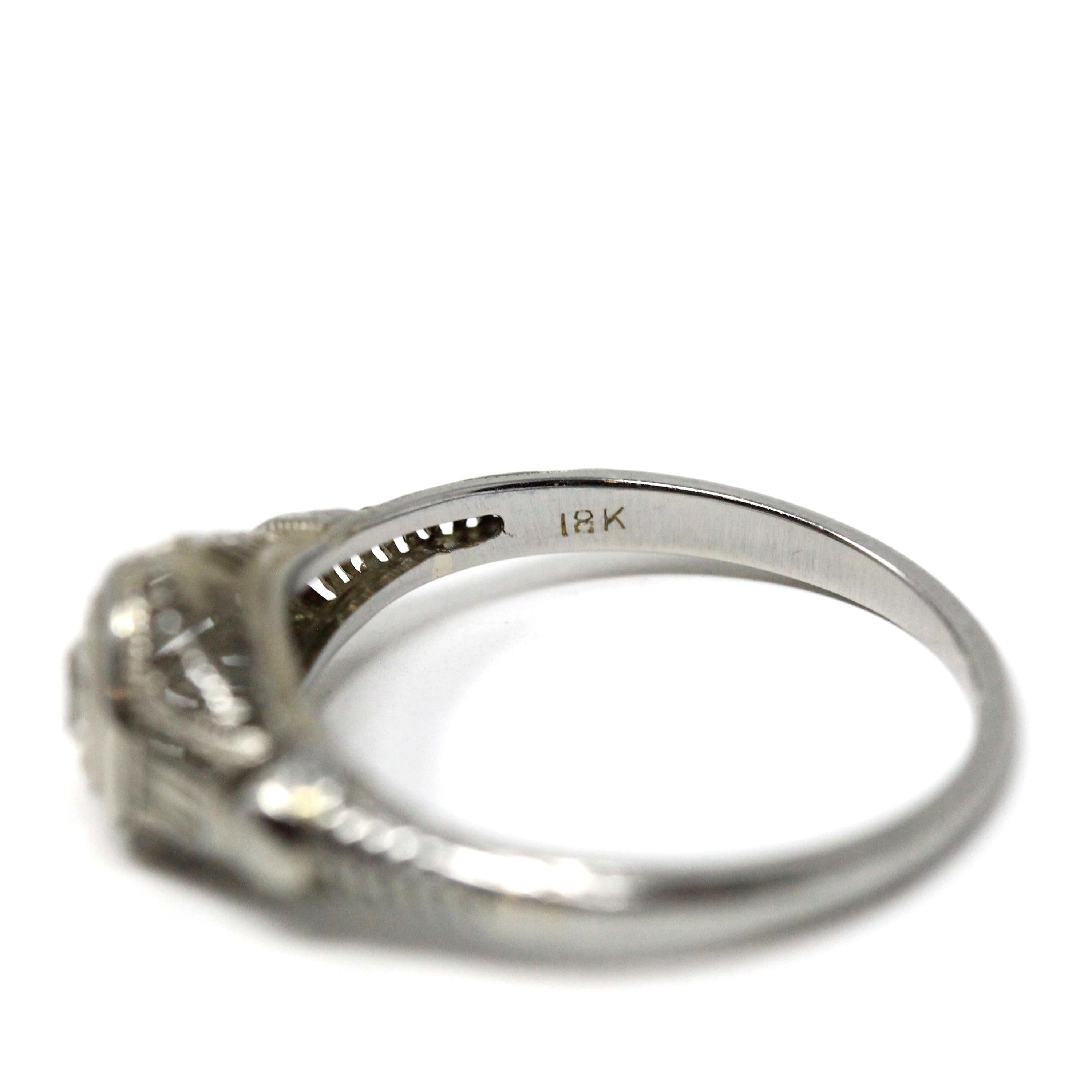 Antique Engagement Ring - Art Deco 18k White Gold .13 CT Natural Diamond Solitaire - Circa 1920s Era Size 6 1/4 Bridal Filigree Fine Jewelry