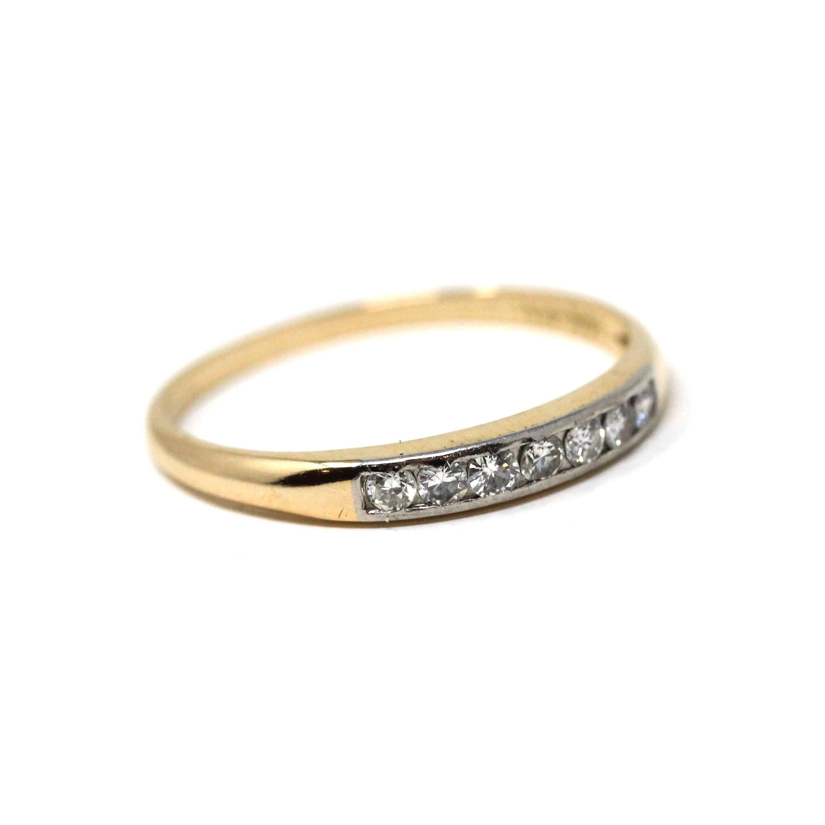 Mid Century Diamond Band - Vintage 14k Yellow Gold & Platinum Channel Set Gem Ring - Circa 1940s Era Size 6 1/2 Fine Wedding Bridal Jewelry