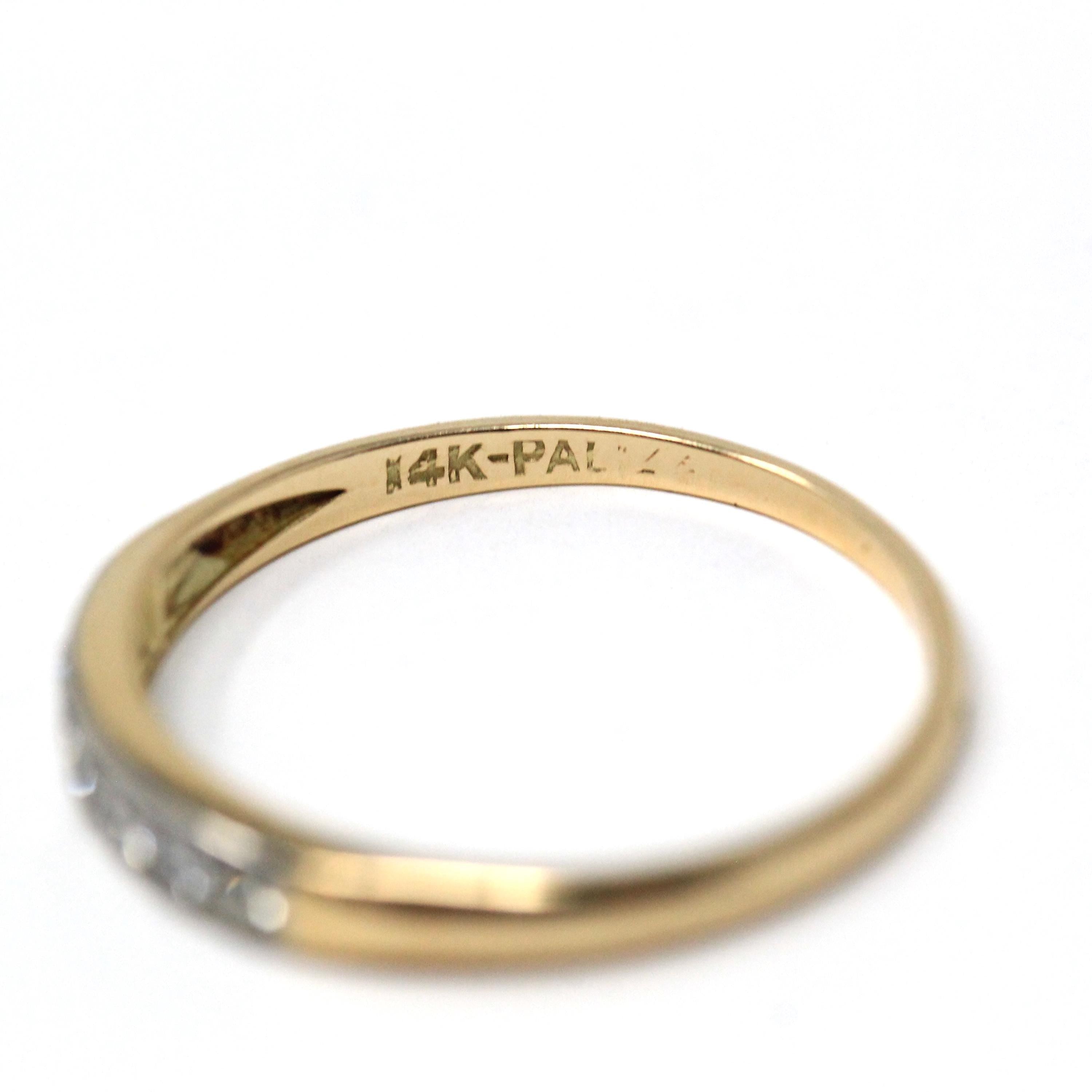 Mid Century Diamond Band - Vintage 14k Yellow Gold & Platinum Channel Set Gem Ring - Circa 1940s Era Size 6 1/2 Fine Wedding Bridal Jewelry