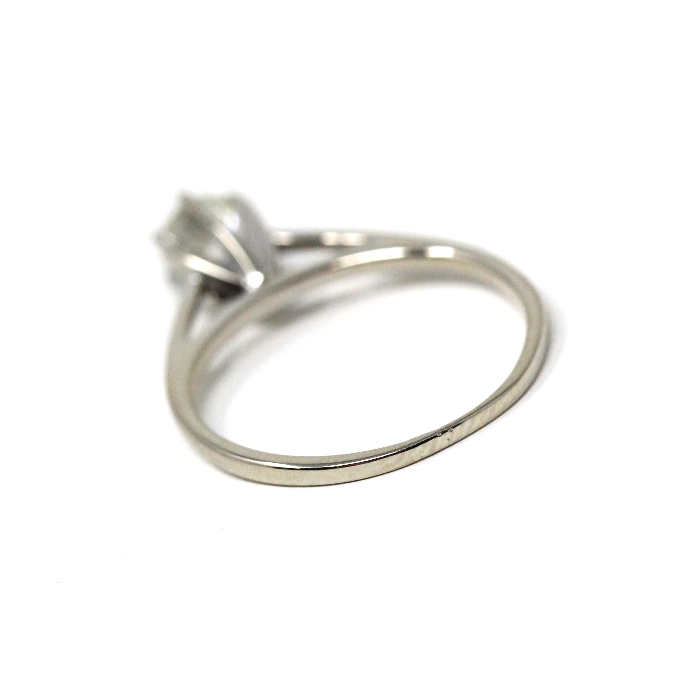 Diamond Solitaire Ring - Modern 14k White Gold Round Brilliant .37 CT Gem - Estate Size 4.75 Classic Dainty Cathedral Fine Bridal Jewelry