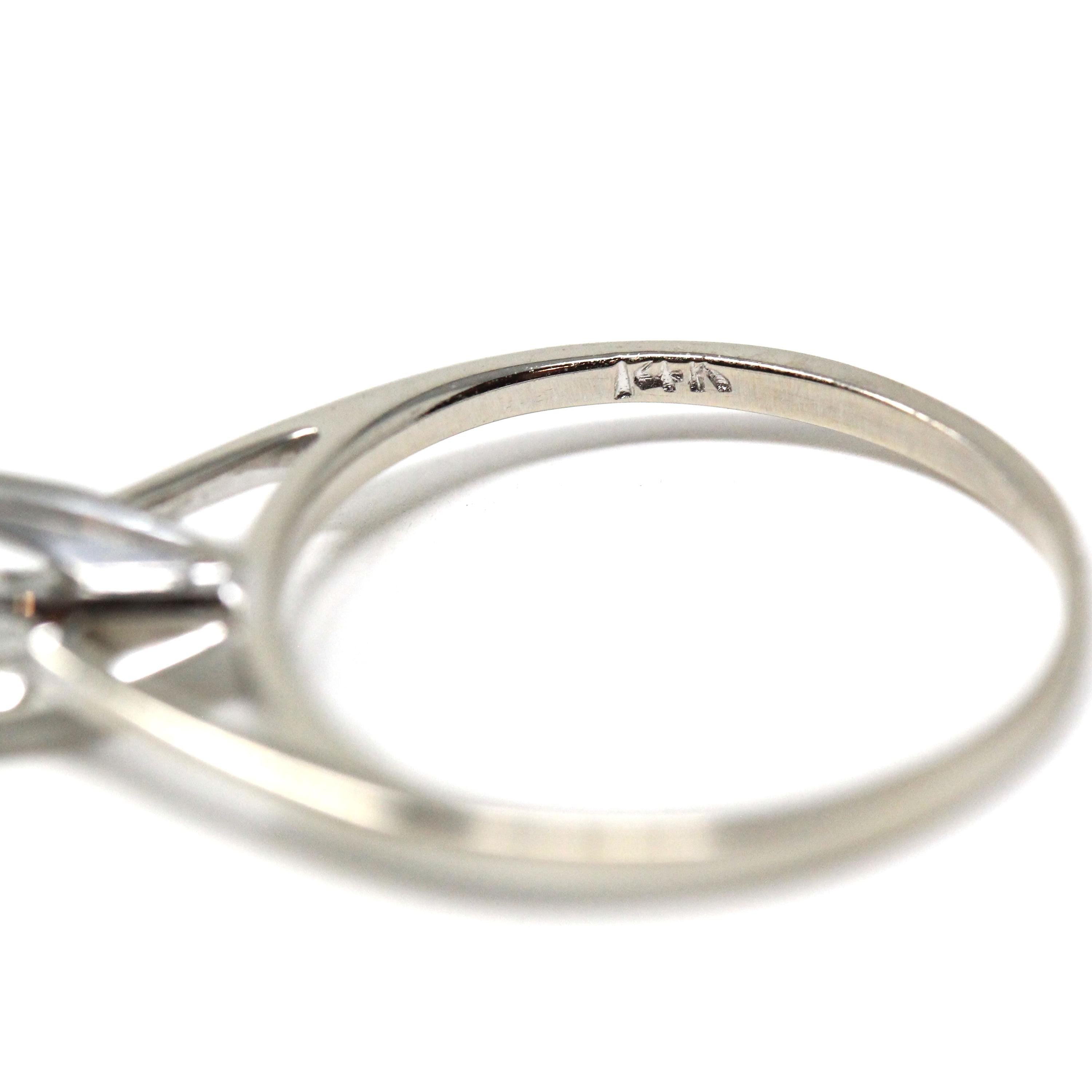 Diamond Solitaire Ring - Modern 14k White Gold Round Brilliant .37 CT Gem - Estate Size 4.75 Classic Dainty Cathedral Fine Bridal Jewelry