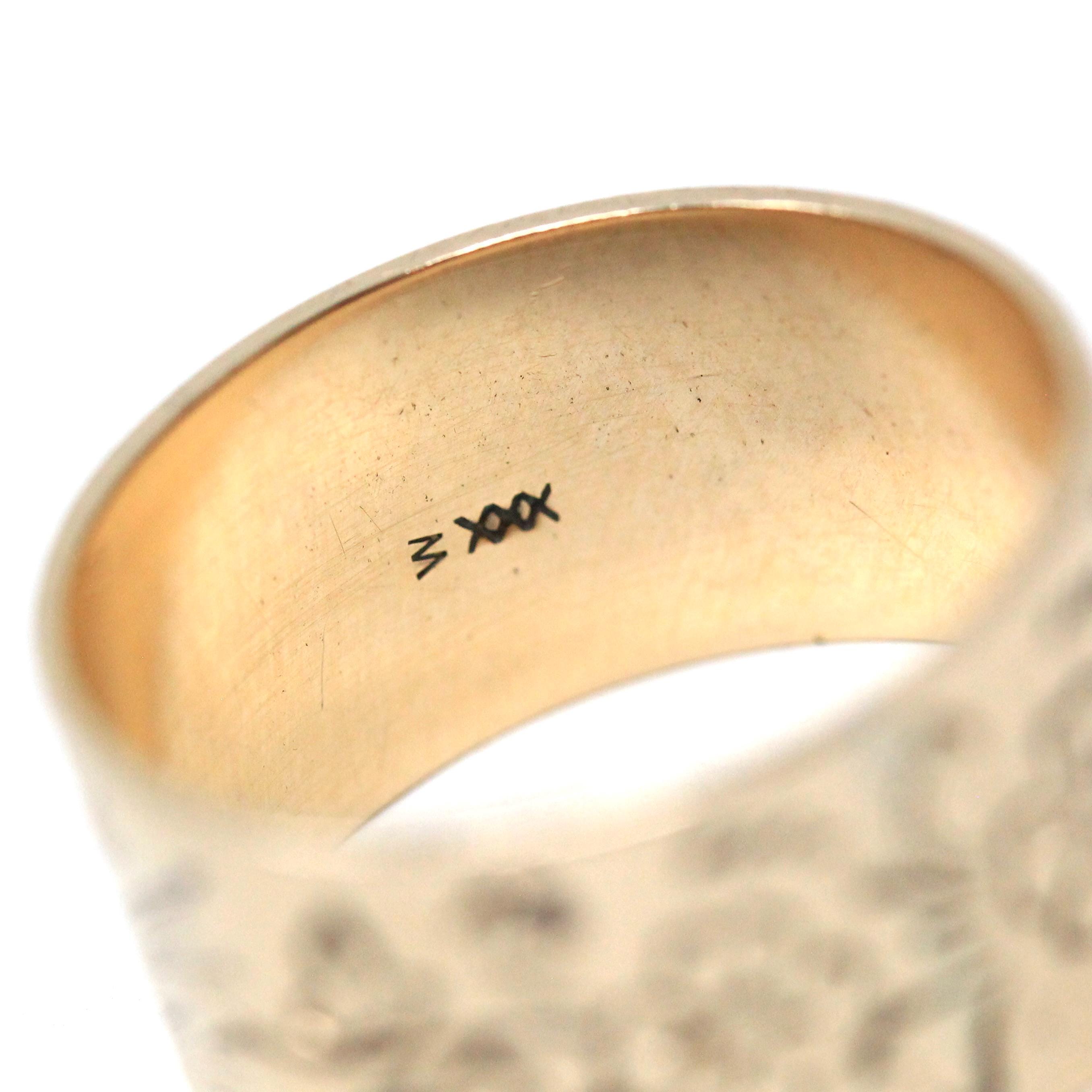 Antique Cigar Band - Edwardian 10k Rosy Yellow Gold Nature Inspired Bird Flower Ring - Circa 1900s Size 6 1/2 Fine Unisex Statement Jewelry