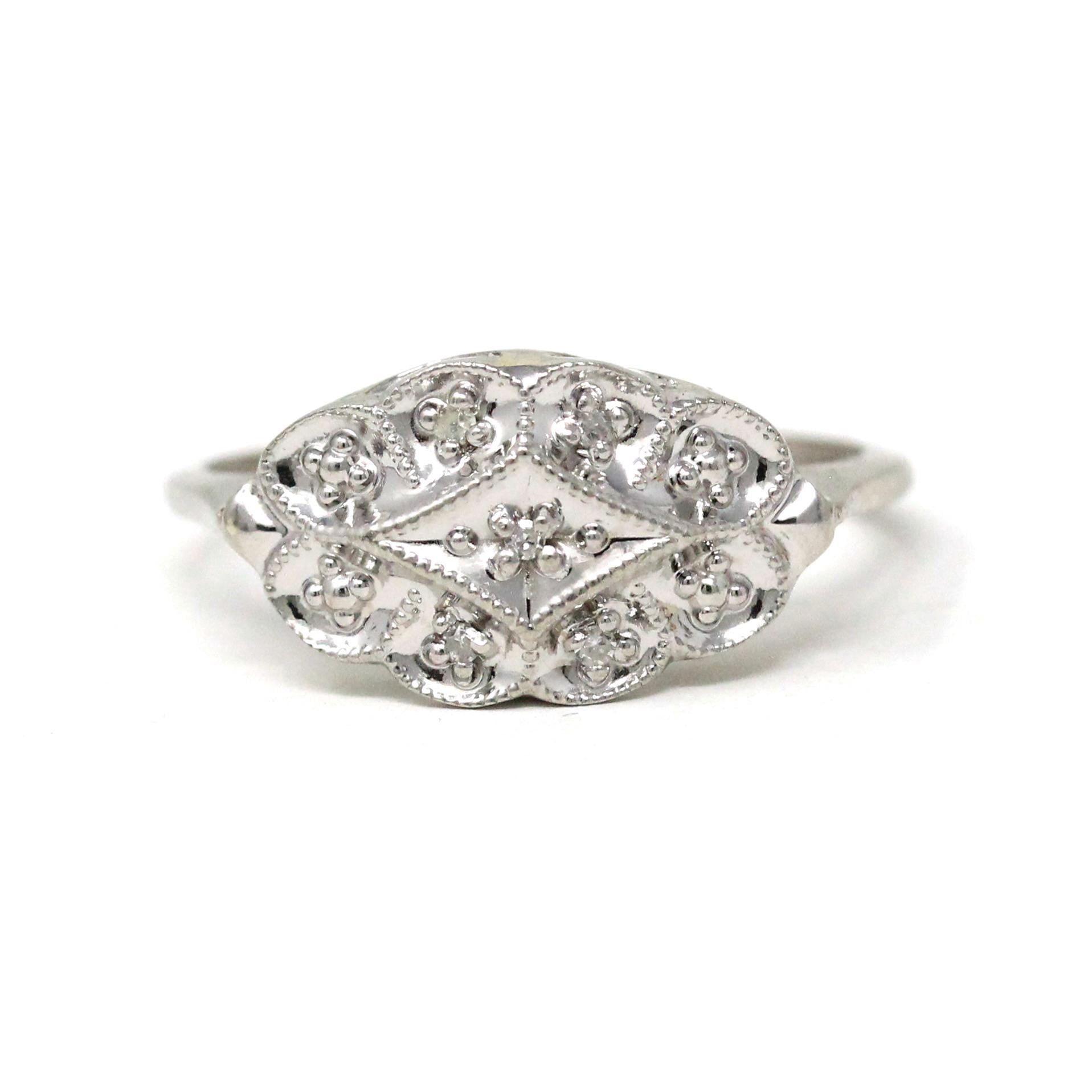 Vintage Princess Ring - Retro 10k White Gold East West Diamond Cluster - Circa 1960s Era Size 7 Engagement Bridal Fine Statement Jewelry