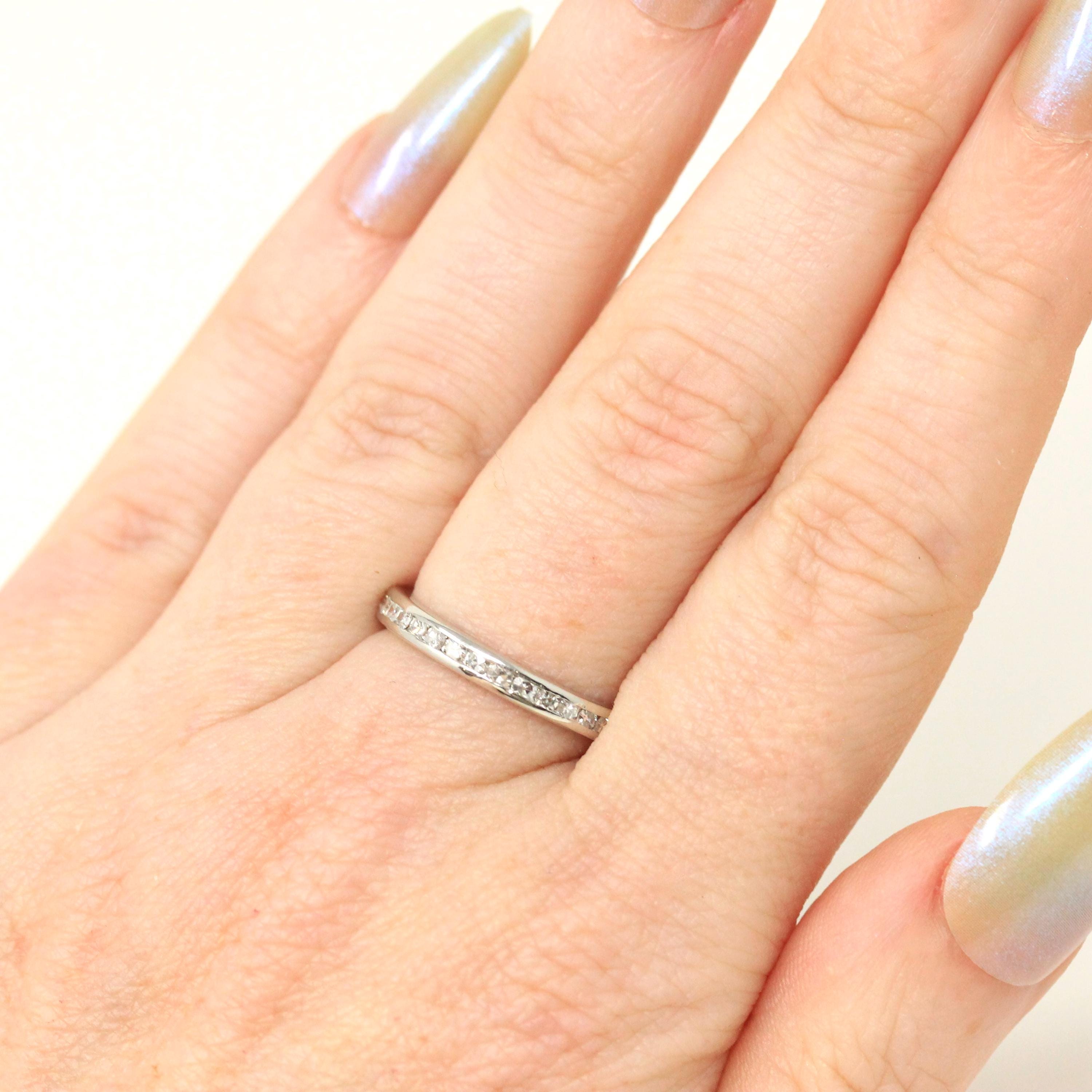 Diamond Eternity Band - Mid Century Era Platinum Channel Natural Gemstones Wedding Bridal Ring - Vintage Circa 1950s Size 6 Fine 50s Jewelry