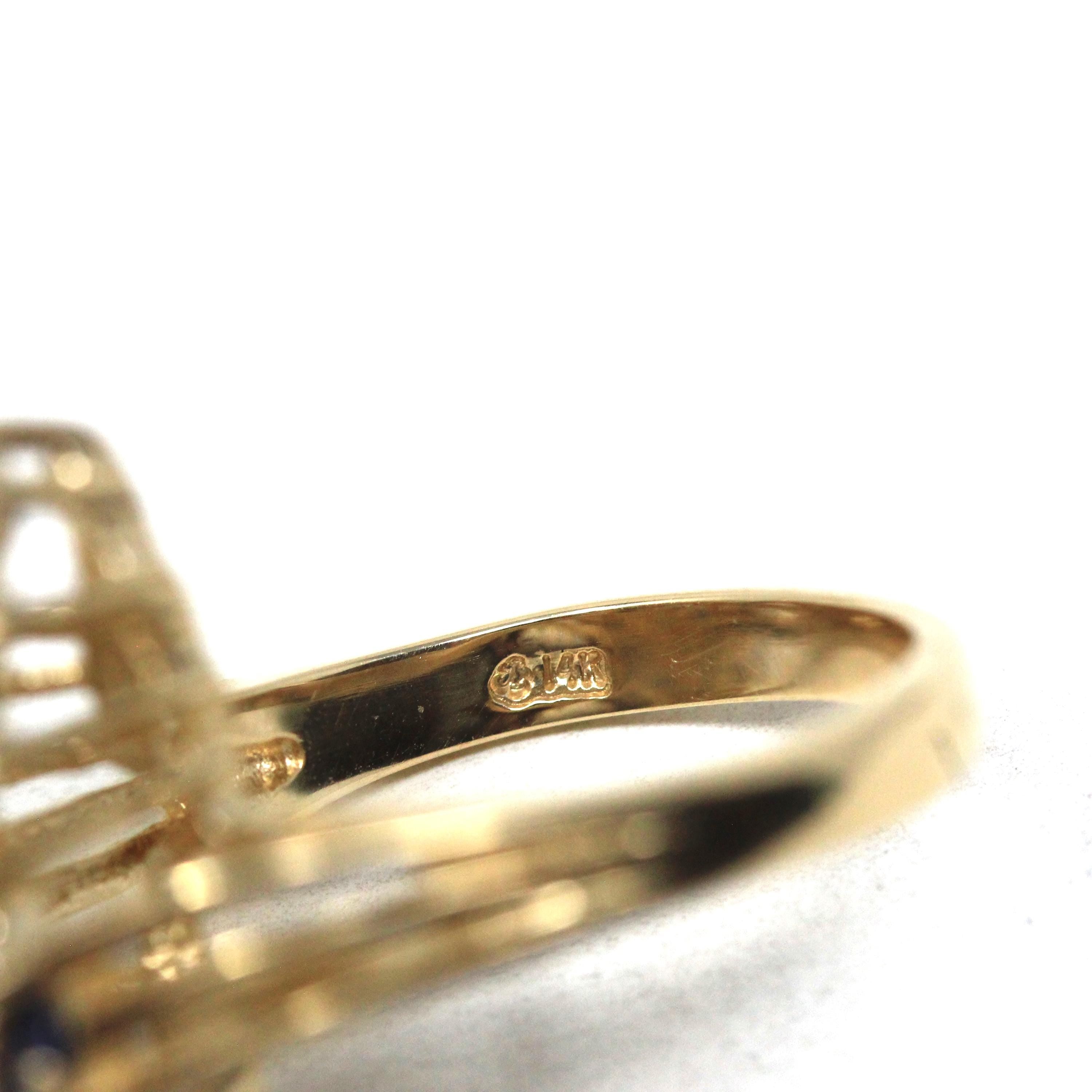 Sapphire & Diamond Ring - Modern 14k Yellow Gold Bypass Style Split Shank - Estate Circa 1980s Era Size 7 Fine Statement Engagement Jewelry