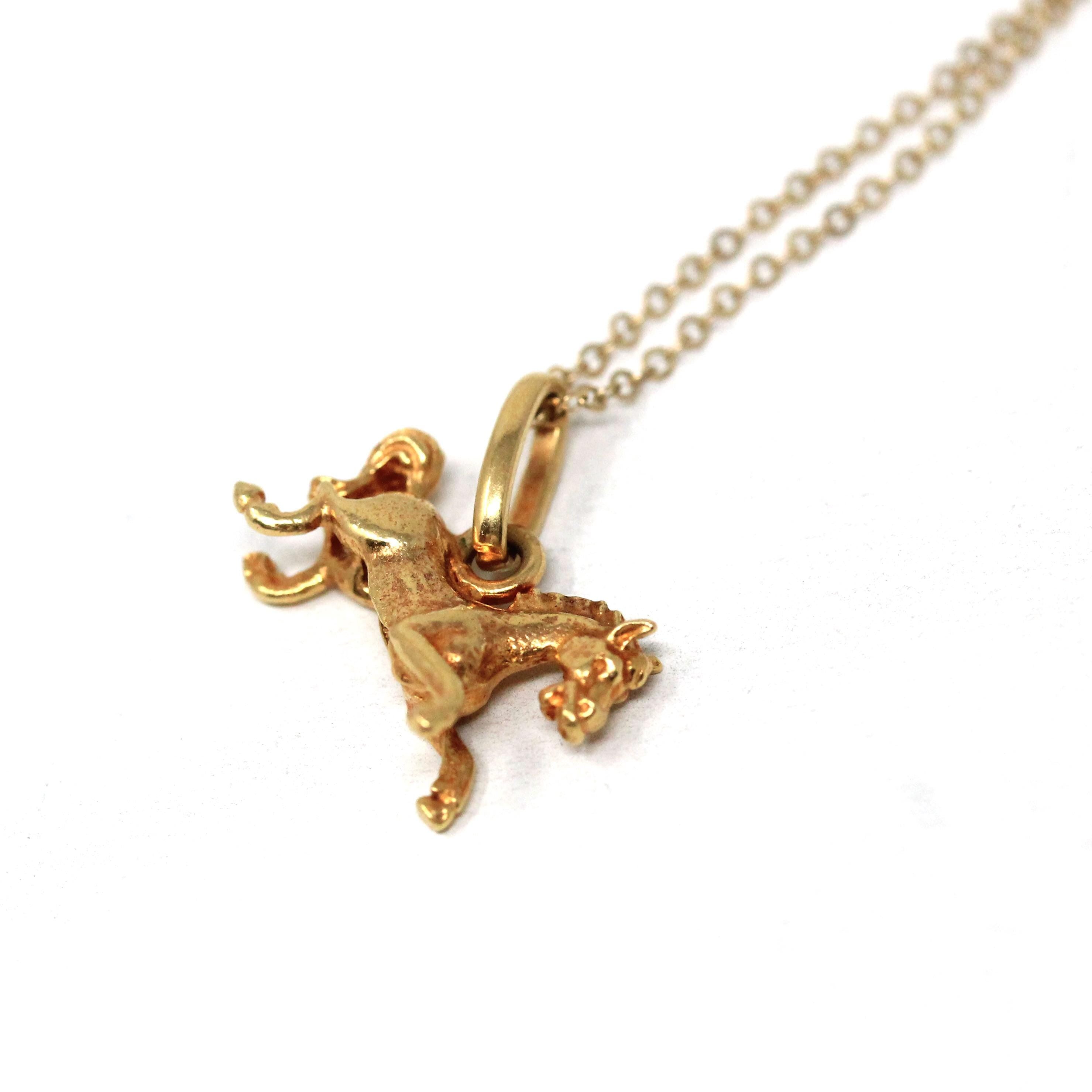 Vintage Equestrian Necklace - Retro 18k Yellow Gold Figural Detailed Horse Charm - Circa 1960s Era Dainty Pendant Fine Statement Jewelry