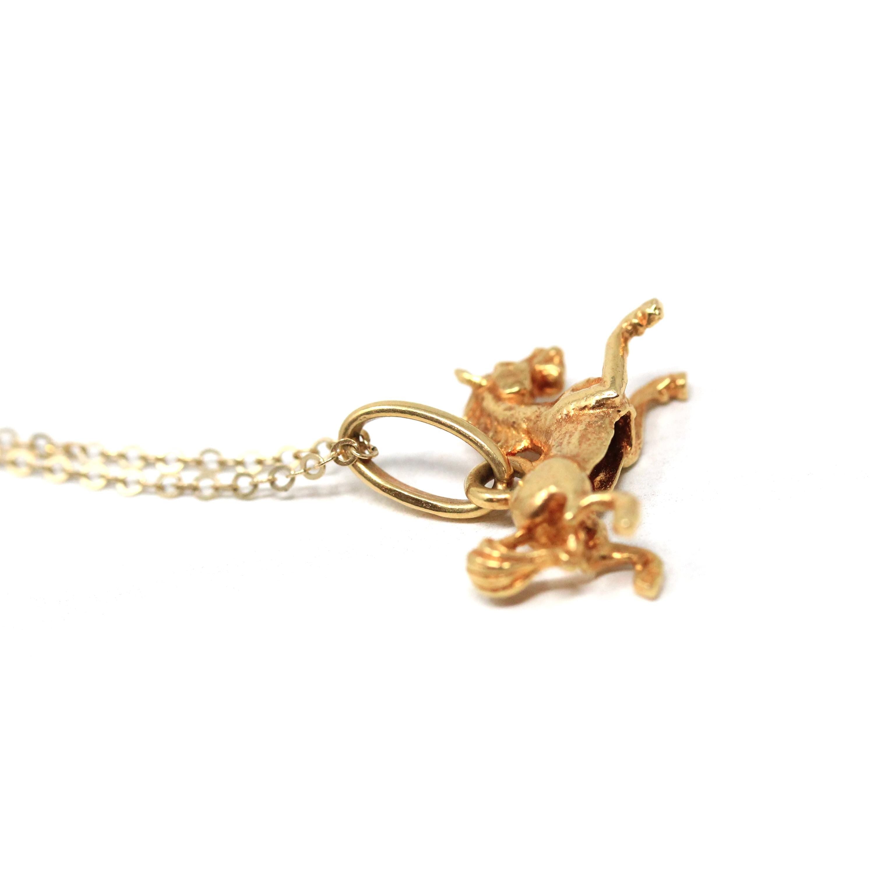 Vintage Equestrian Necklace - Retro 18k Yellow Gold Figural Detailed Horse Charm - Circa 1960s Era Dainty Pendant Fine Statement Jewelry