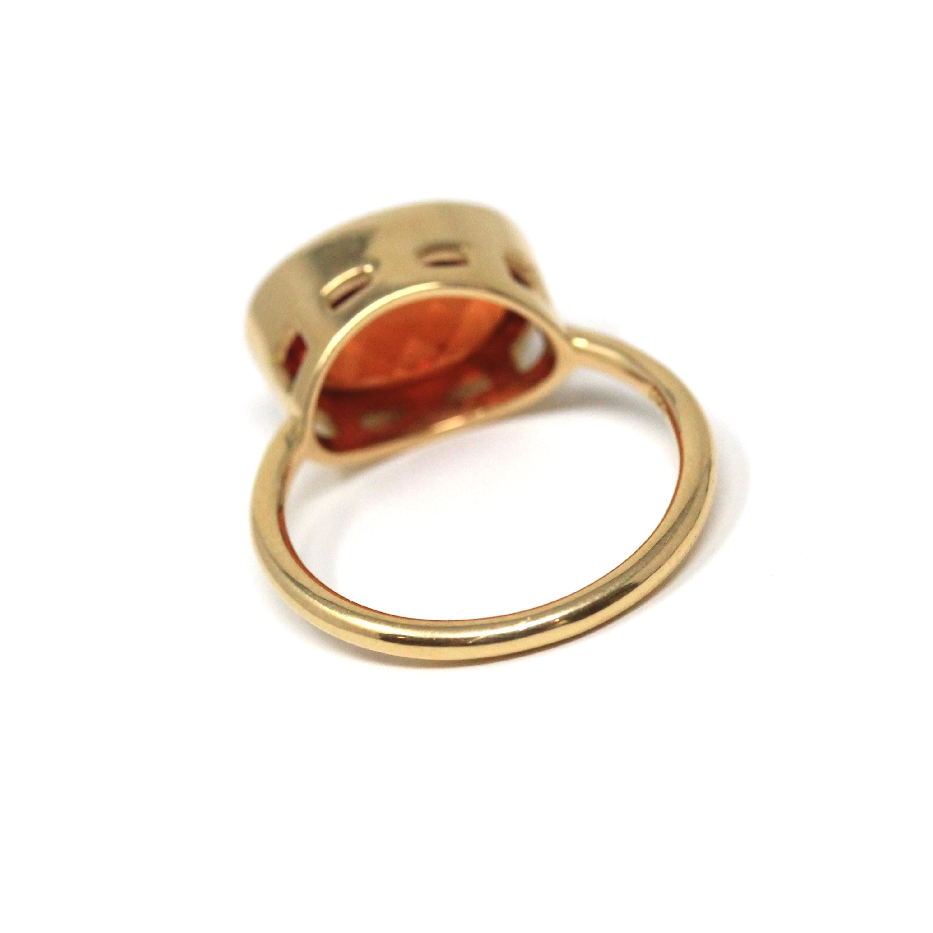 Spessartine Garnet Ring - 18k Yellow Gold Bezel Set Genuine Orange Red Gemstone - Modern Size 6 Statement Fine Cocktail East West Jewelry
