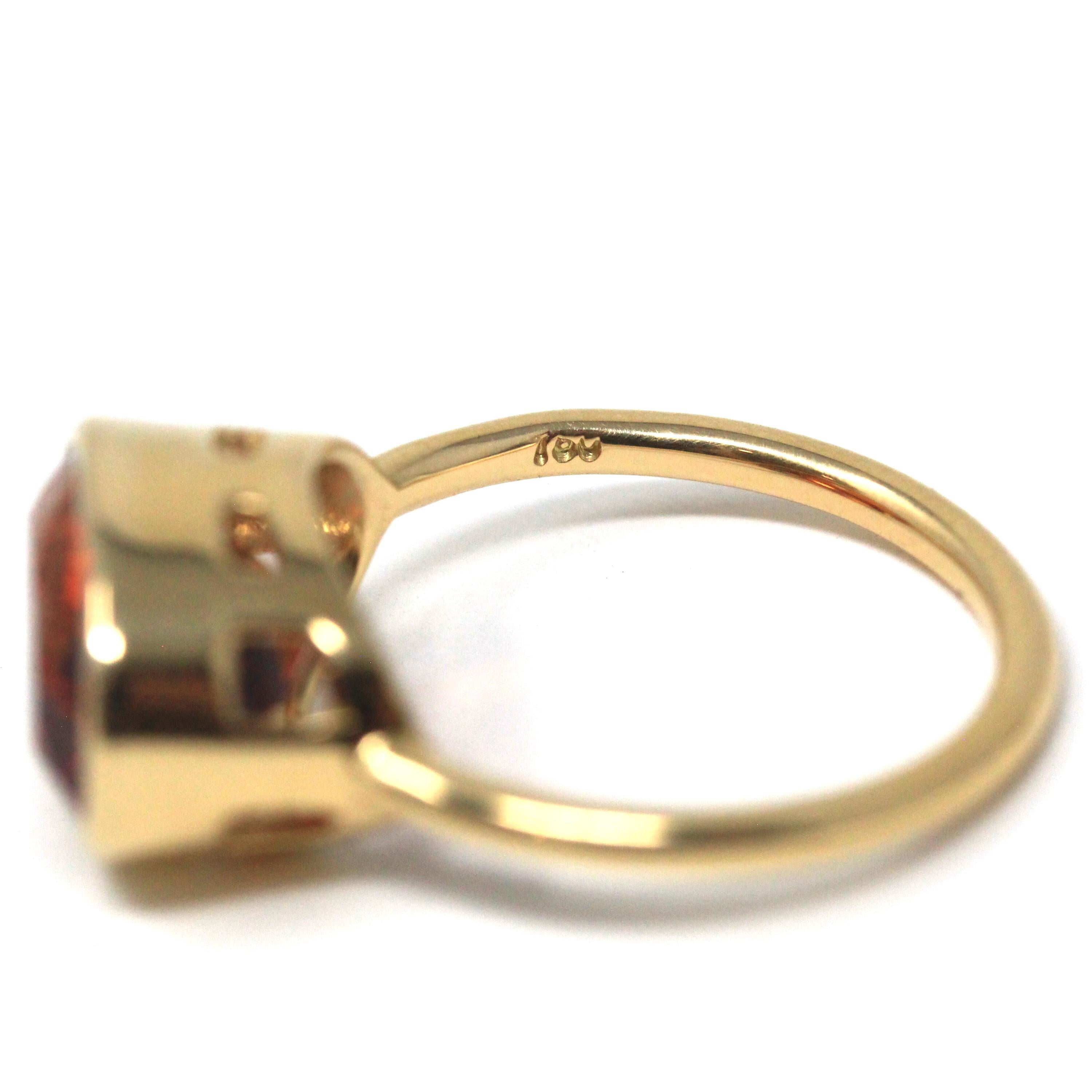 Spessartine Garnet Ring - 18k Yellow Gold Bezel Set Genuine Orange Red Gemstone - Modern Size 6 Statement Fine Cocktail East West Jewelry