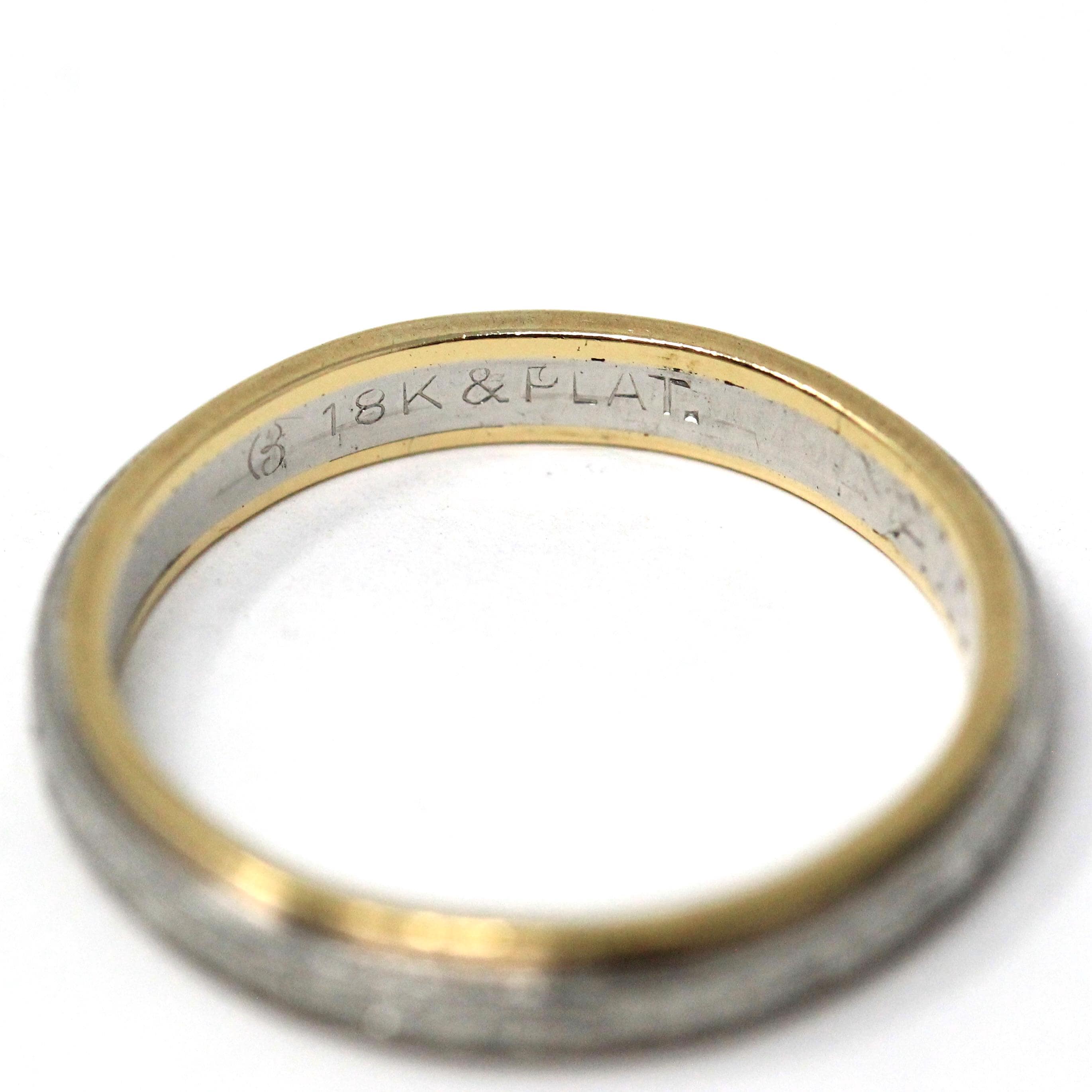 Vintage Two Tone Band - Retro 18k Yellow Gold & Platinum Engraved Floral Designs - Dated 1963 Size 5 1/2 Wedding Unisex Fine Bridal Jewelry