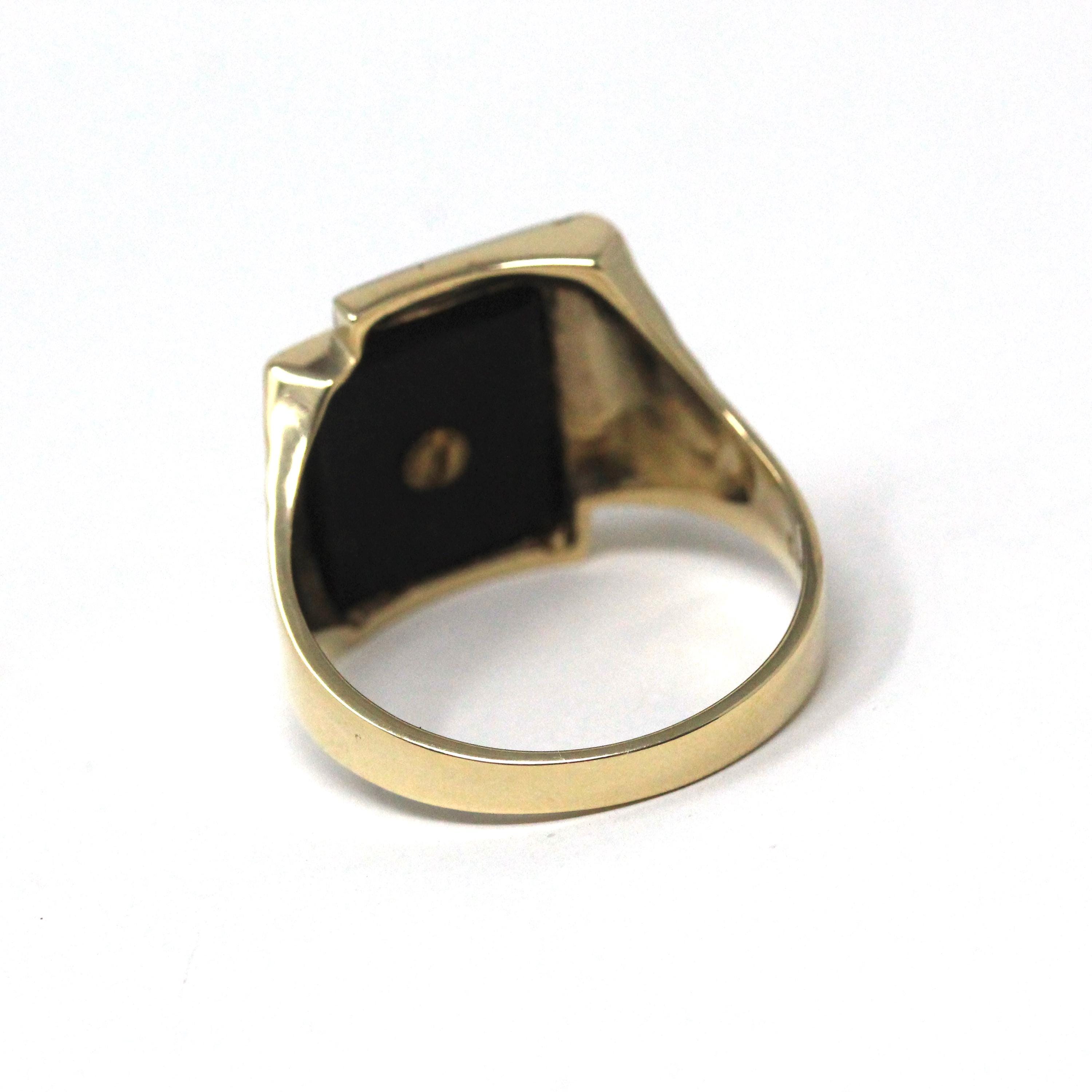 Letter "D" Onyx Ring - Mid Century 10k Yellow & White Gold Black Chalcedony Signet - Vintage 1950s Era Size 11 Men's Unisex Fine Jewelry