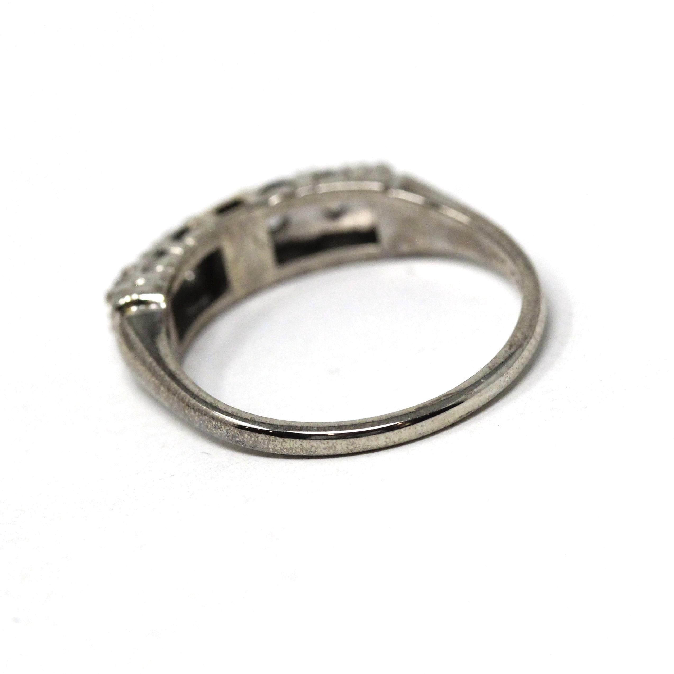 Diamond Wedding Band - Vintage 14k White Gold Natural .22 CTW Ring - Mid Century Circa 1950s Era Size 6 1/2 Stacking Fine Bridal Jewelry