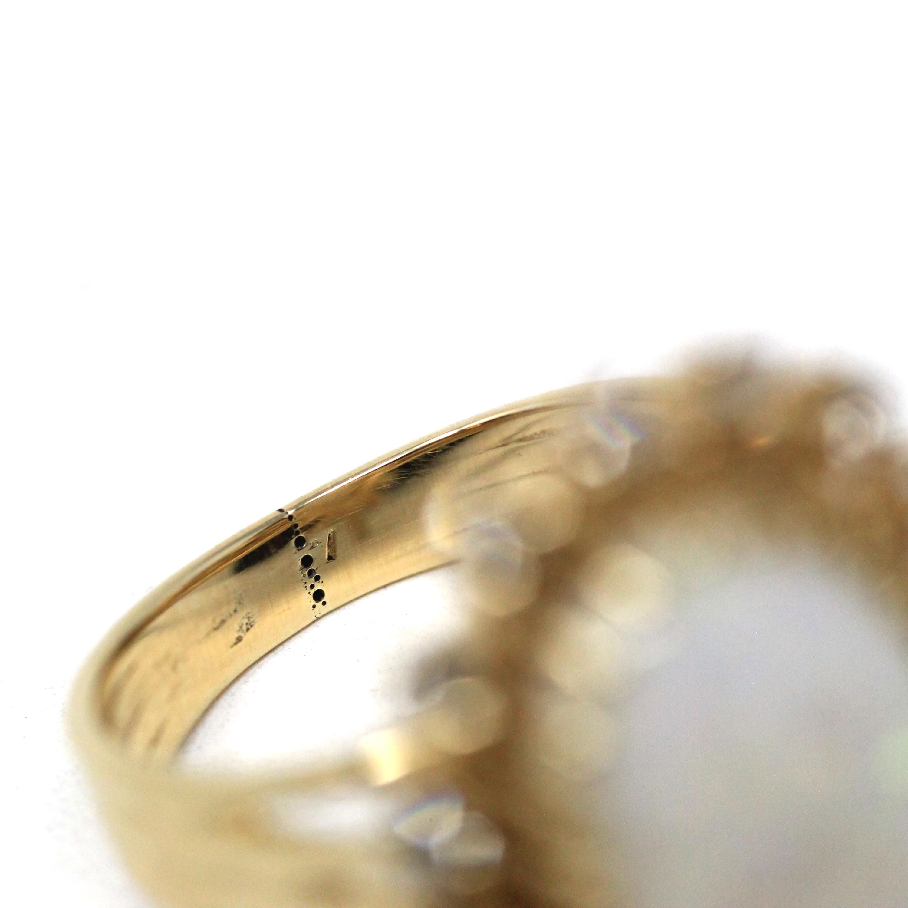 Opal Cocktail Ring - Vintage 14k Yellow Gold Cabochon Cut 3CT Gem - Circa 1970s Size 6 Diamond Halo .40 CTW Accent Retro Era Fine Jewelry