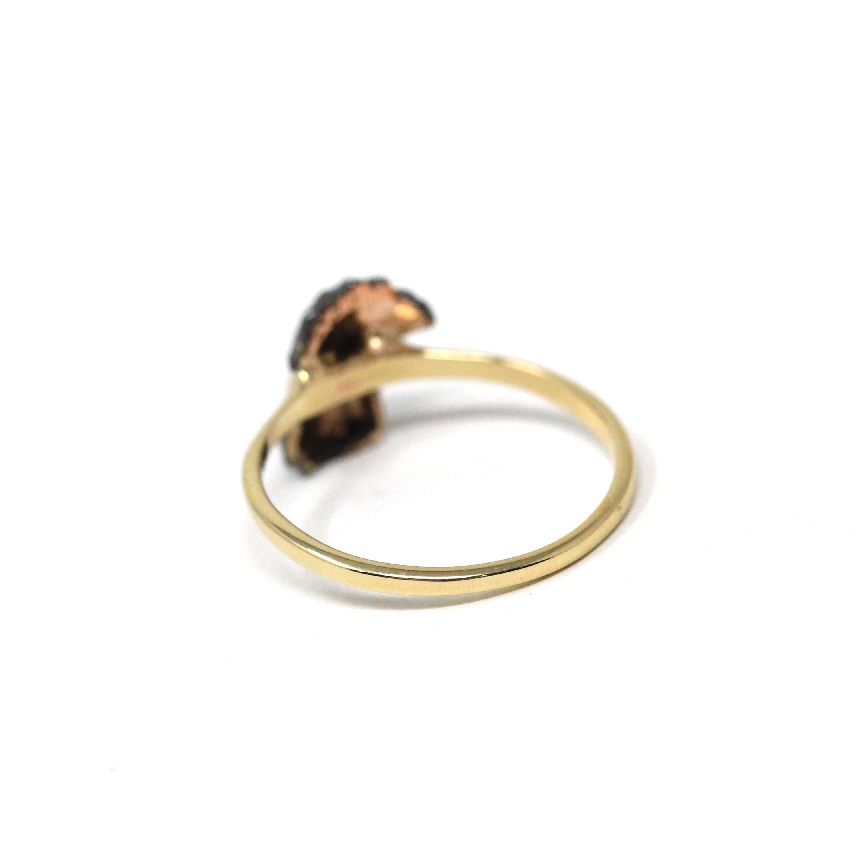 Antique Rooster Ring - Edwardian 18k Yellow Gold Stick Pin Conversion .05 CTW - Vintage Circa 1910s Era Size 6 Fowl Head Animal Fine Jewelry
