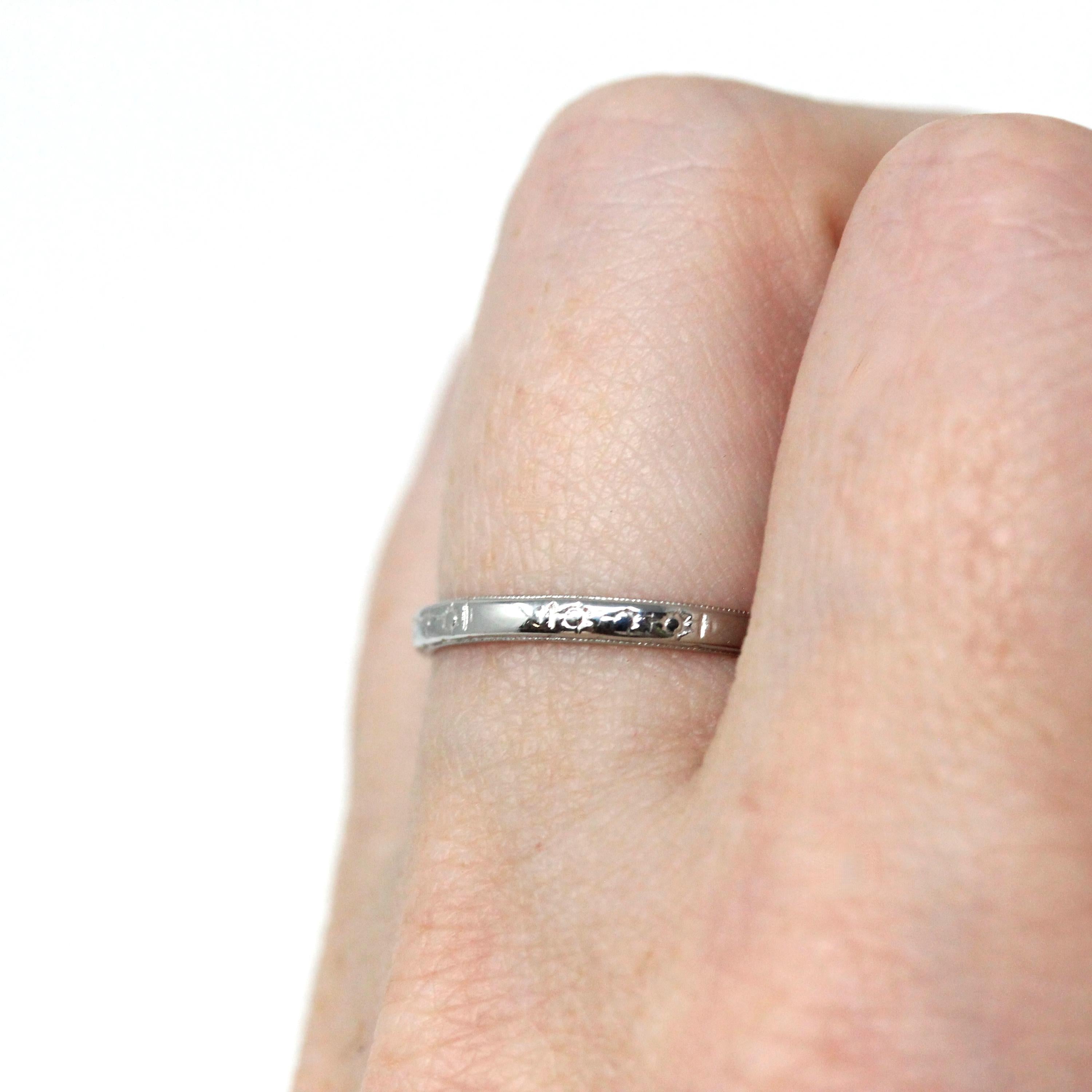 Art Deco Wedding Band - Vintage 18k White Gold Orange Blossom Eternity Ring - Circa 1930s Era Size 6 Floral Bridal Fine Stacking Jewelry