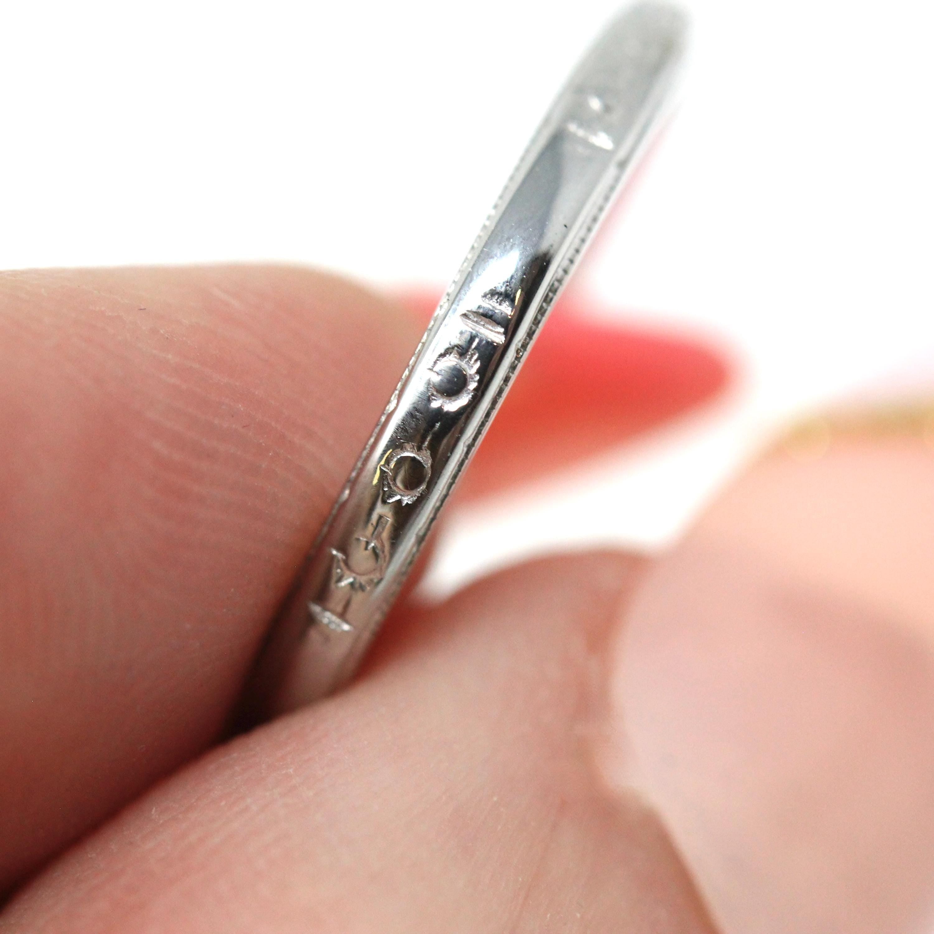 Art Deco Wedding Band - Vintage 18k White Gold Orange Blossom Eternity Ring - Circa 1930s Era Size 6 Floral Bridal Fine Stacking Jewelry