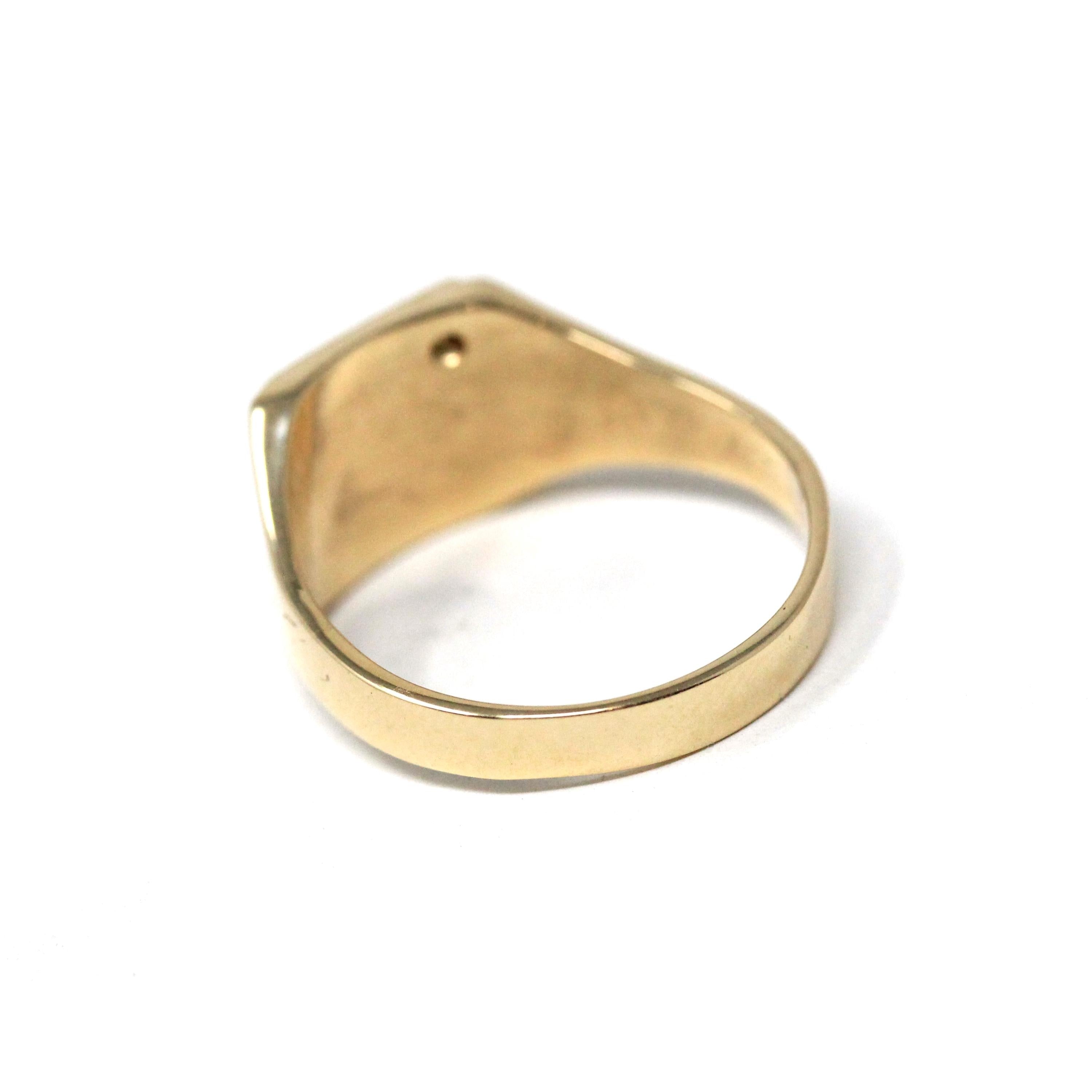 Diamond "R" Signet Ring - Mid Century 14k Yellow Gold Engraved Letter Initial .01 CT Accent - Vintage Circa 1950s Era Size 4.25 Fine Jewelry
