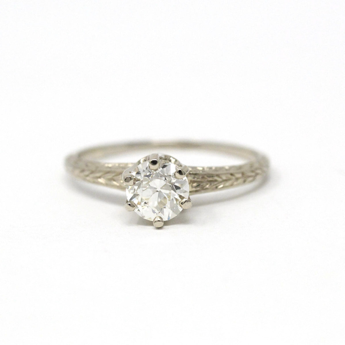 Art Deco Diamond Ring - Vintage 14k White Gold .78 CT Old European Cut Solitaire - Circa 1930s Size 6 3/4 Fine Engagement GIA Report Jewelry