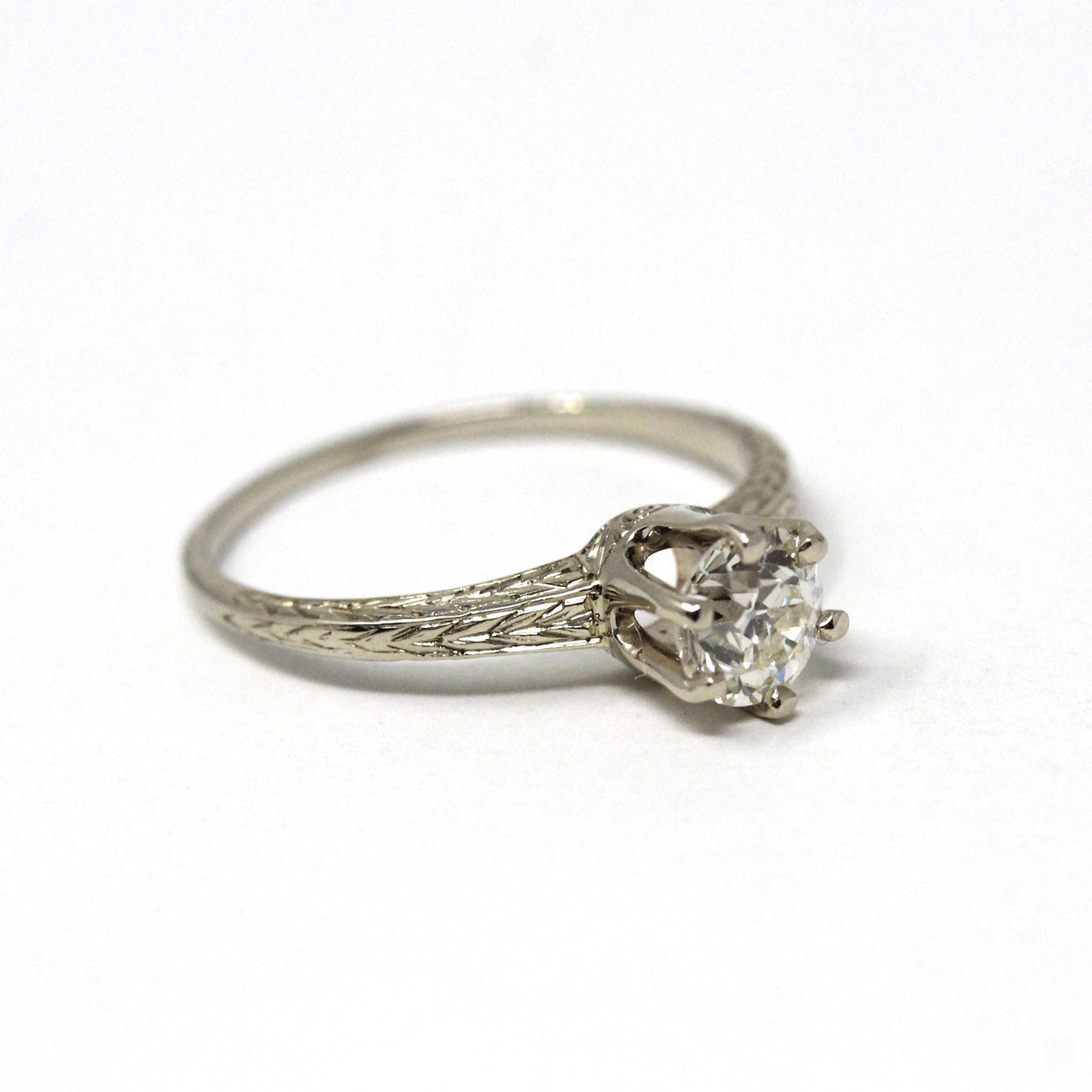 Art Deco Diamond Ring - Vintage 14k White Gold .78 CT Old European Cut Solitaire - Circa 1930s Size 6 3/4 Fine Engagement GIA Report Jewelry