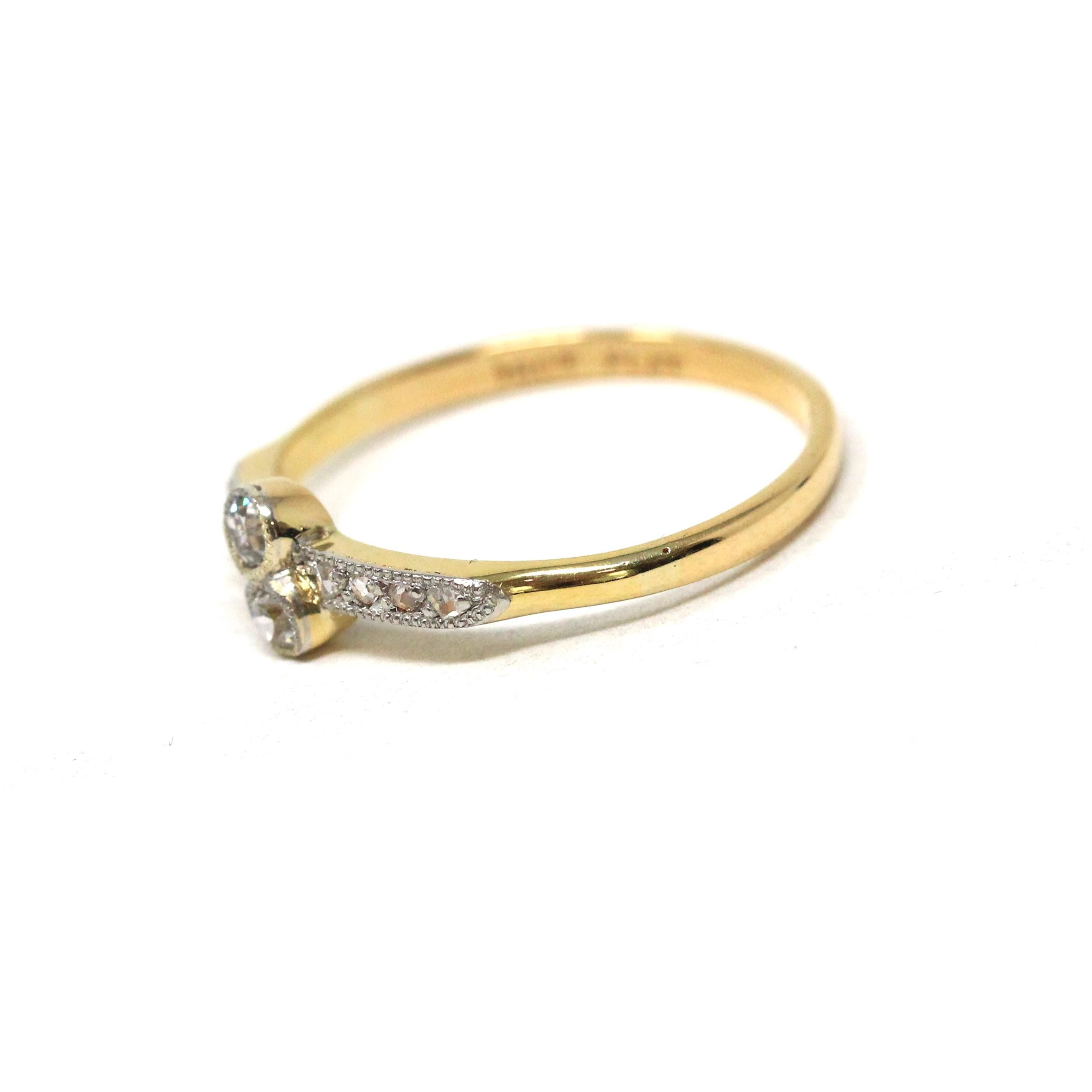 Vintage Toi Et Moi Ring - Mid Century 18k Yellow Gold Platinum Bypass Natural Diamond Engagement Band - Circa 1950s Era Size 8 Fine Jewelry