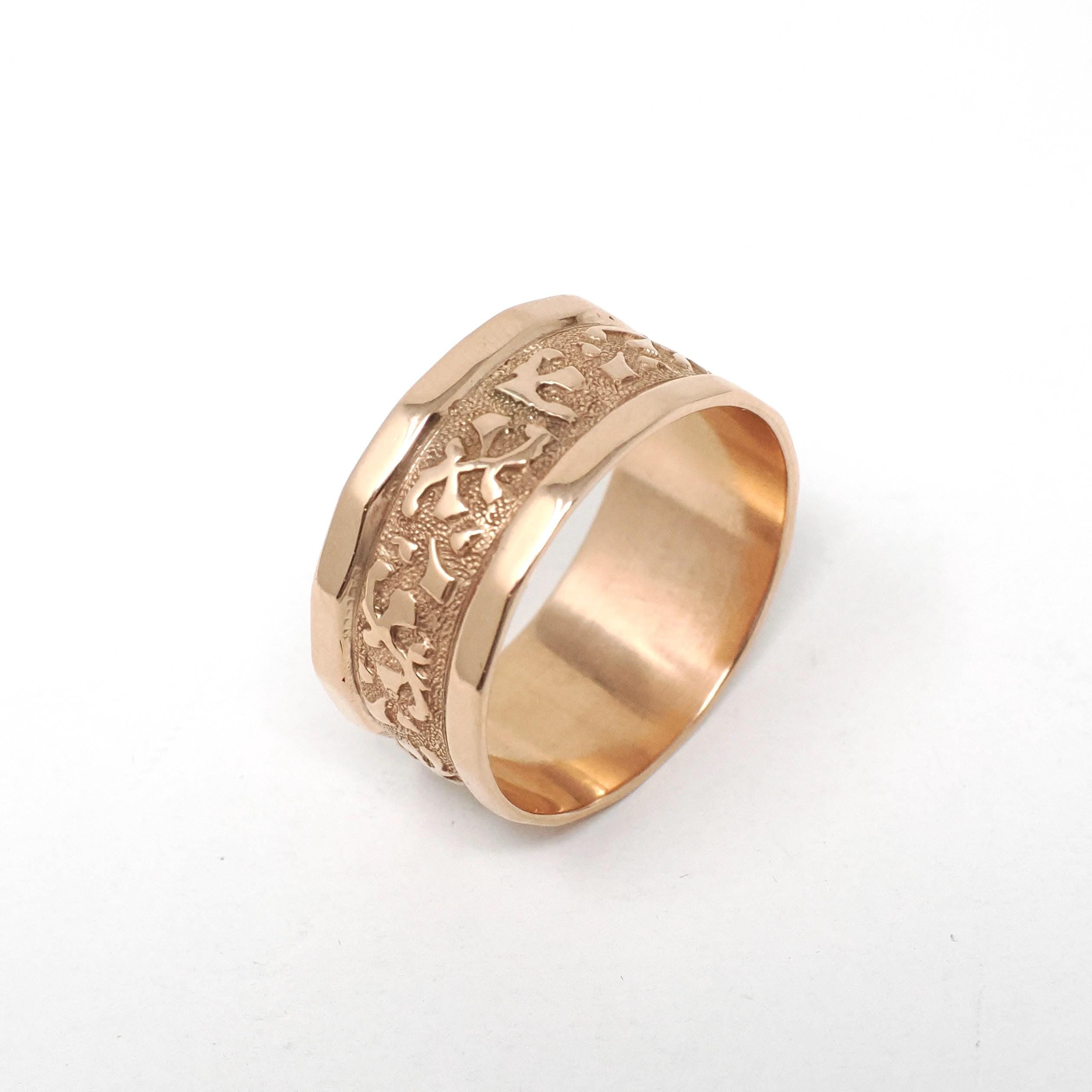Antique Cigar Band - Edwardian 10k Rose Gold Nature Inspired Designs Wide Ring - Vintage Circa 1900s Size 6 Unisex Fine Statement Jewelry