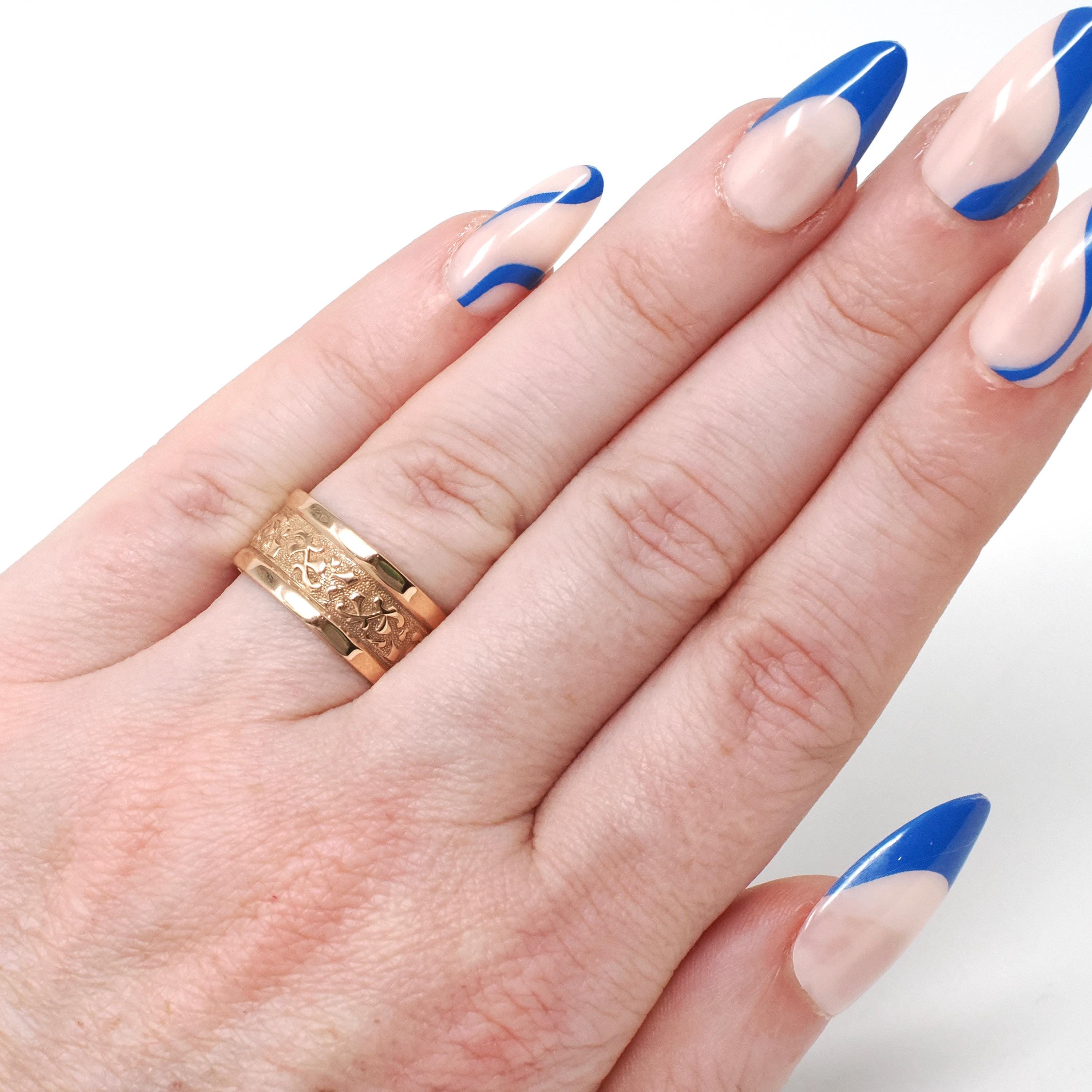 Antique Cigar Band - Edwardian 10k Rose Gold Nature Inspired Designs Wide Ring - Vintage Circa 1900s Size 6 Unisex Fine Statement Jewelry
