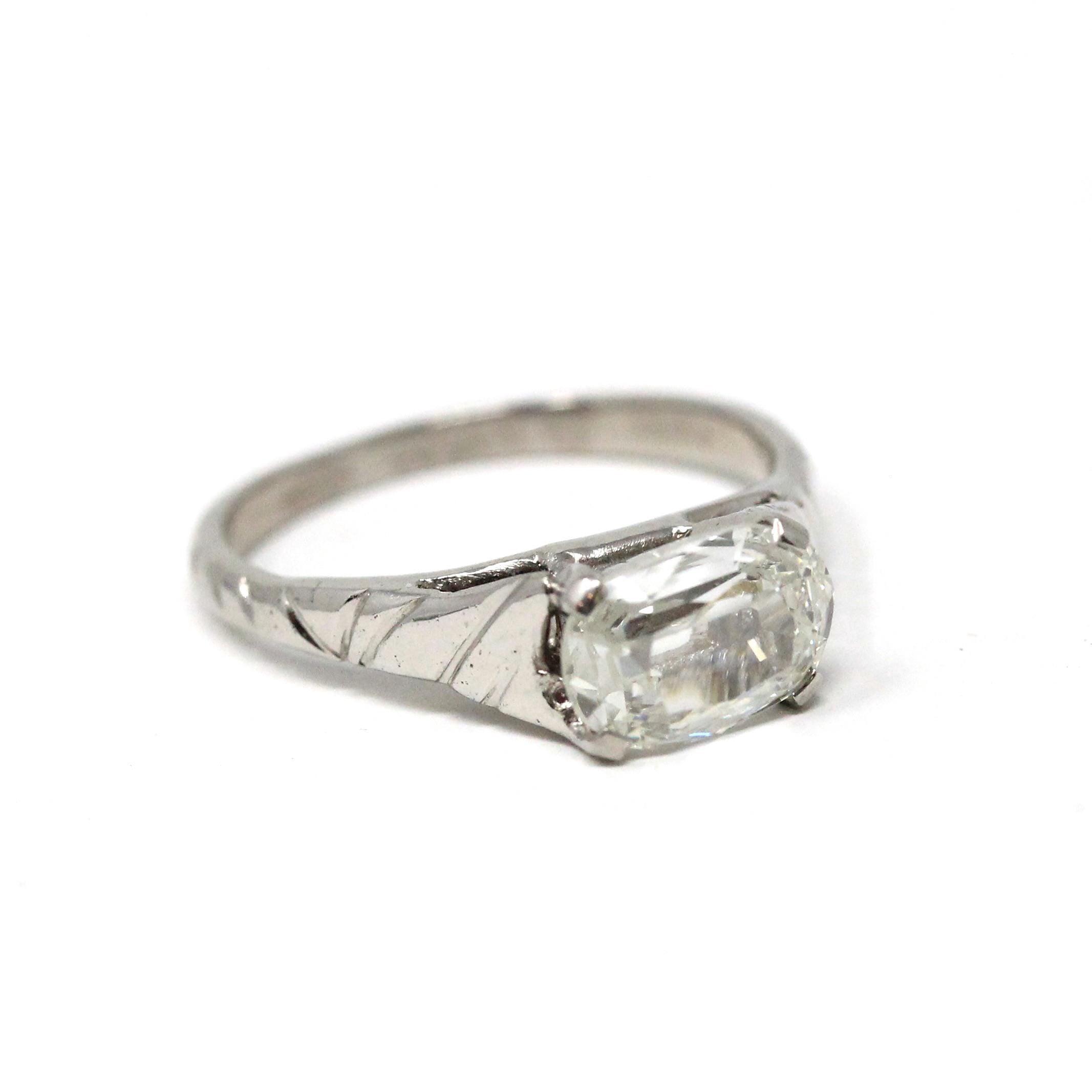 Antique 1.01 Carat Diamond Ring - Edwardian Platinum Oval East West Solitaire - Early 1900s Size 4 1/4 Fine GIA Report Engagement Jewelry