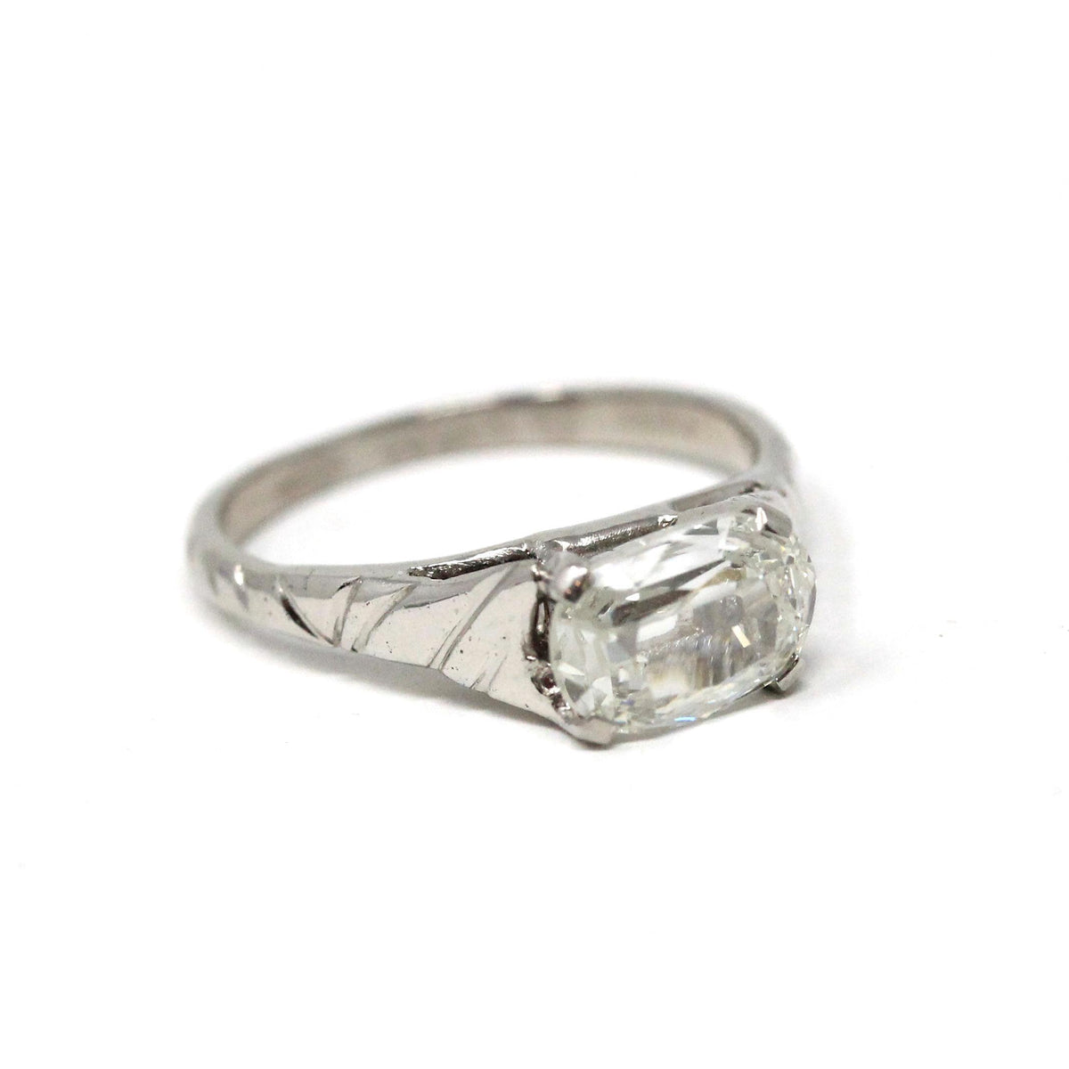 Antique 1.01 Carat Diamond Ring - Edwardian Platinum Oval East West Solitaire - Early 1900s Size 4 1/4 Fine GIA Report Engagement Jewelry