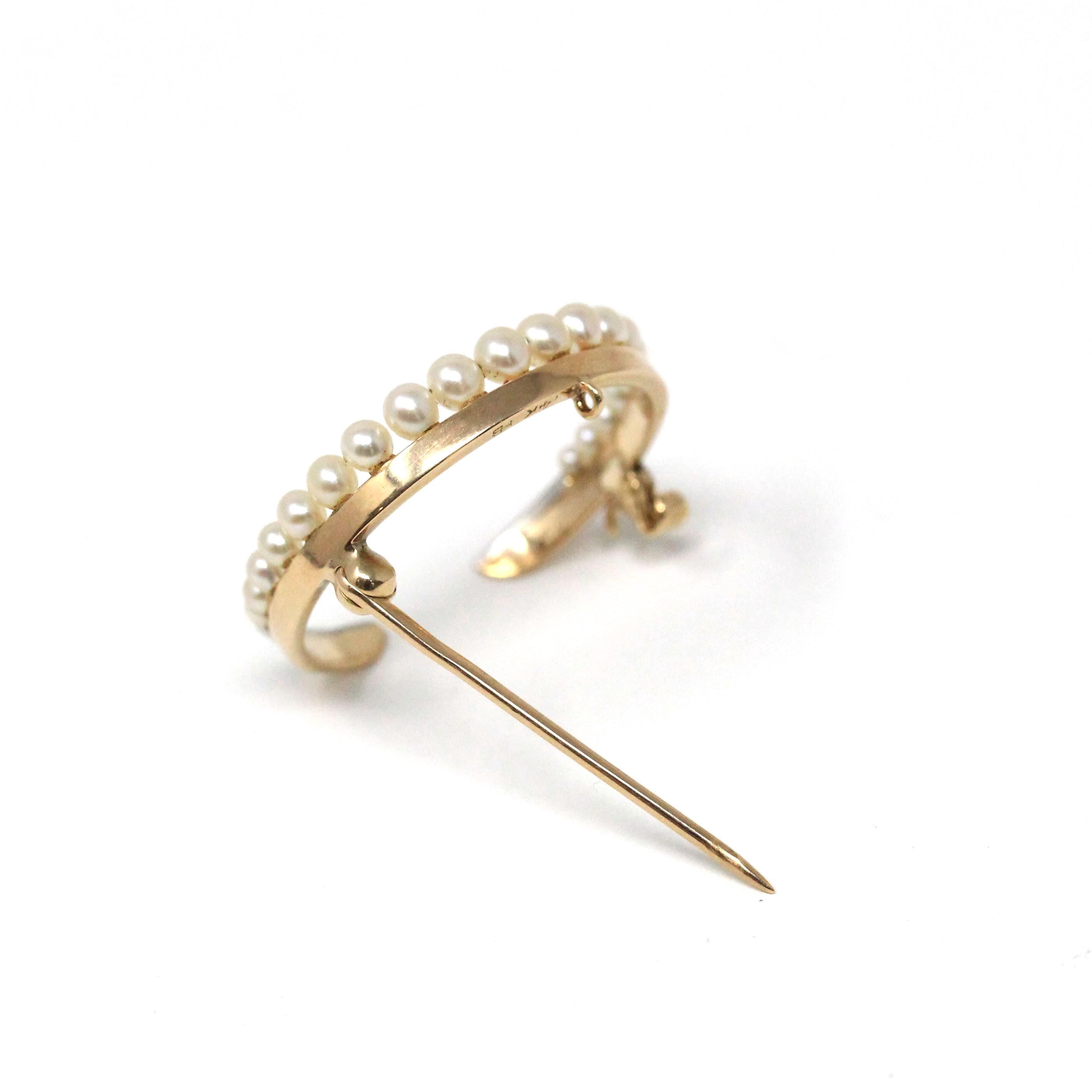 Antique Moon Brooch - Edwardian 14k Yellow Gold Natural Seed Pearl Gemstones - Vintage Circa 1910s Crescent Celestial Pin Fine Jewelry
