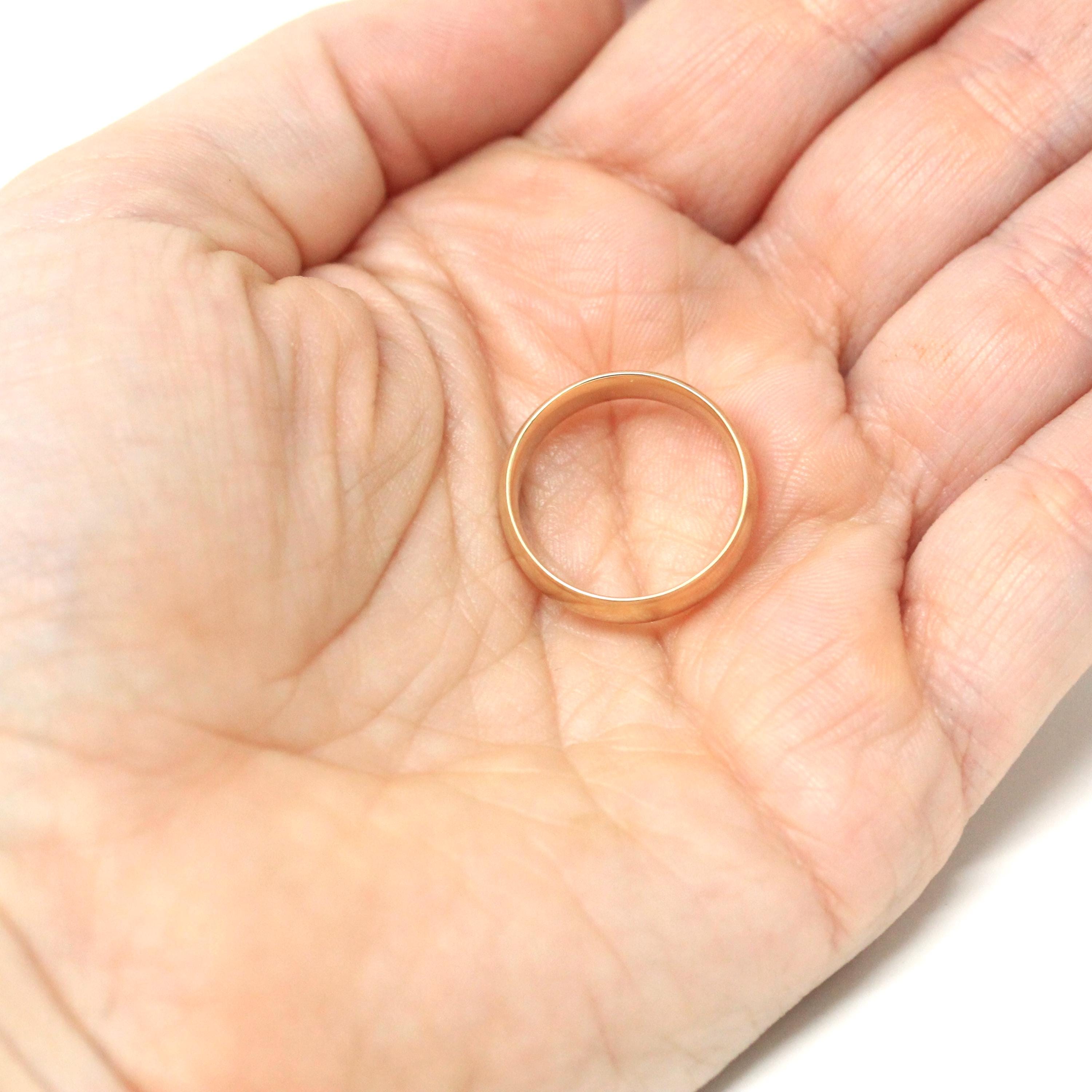 Vintage Wedding Band - Retro 14k Yellow Gold 5.5 MM Plain Comfort Fit Ring - Circa 1960s Era Size 6 Unisex Traub Fine Bridal Jewelry