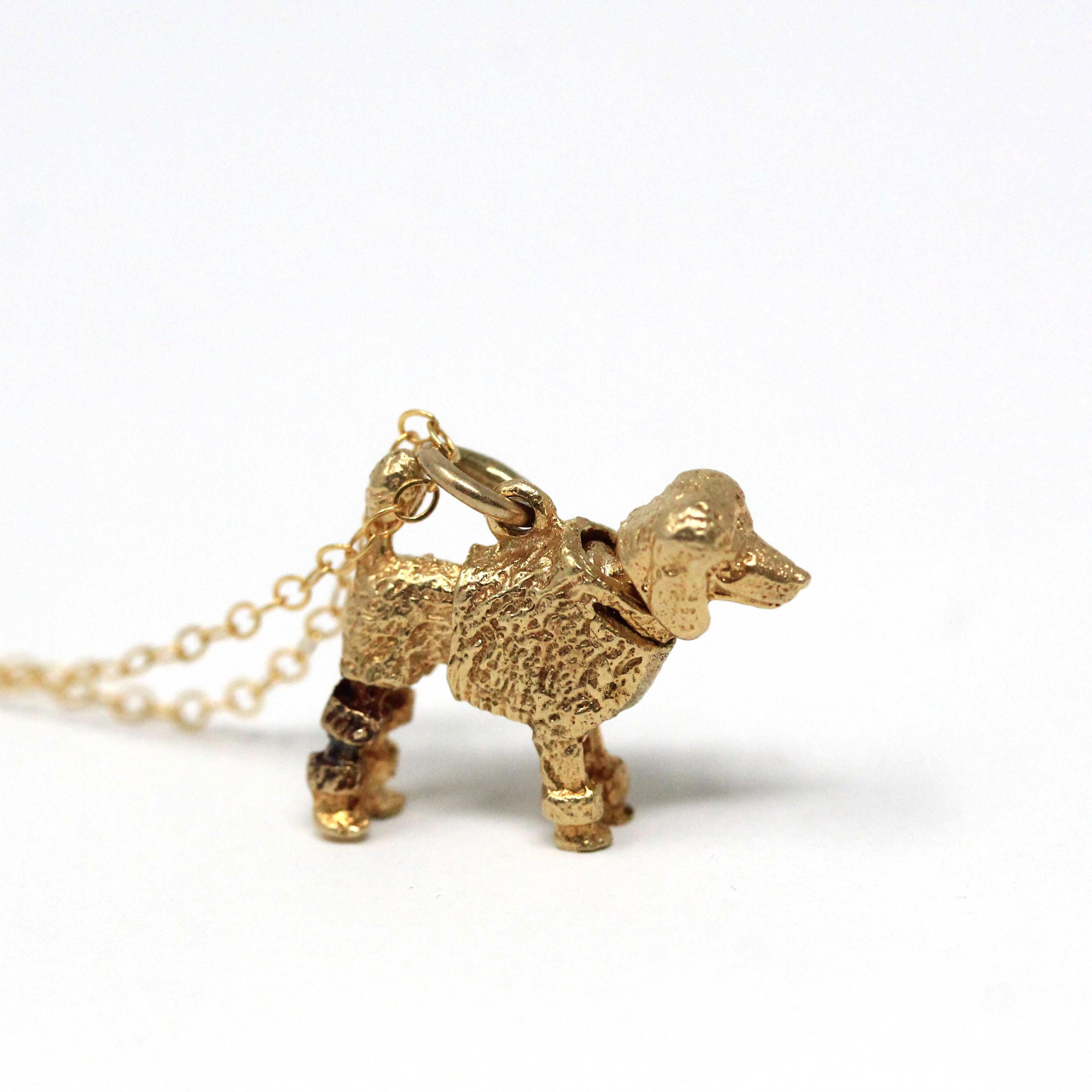 Vintage Poodle Charm - Retro Era 14k Yellow Gold Dog Breed Articulated Moving Pendant Necklace - Vintage Circa 1960s Animal Fine 60s Jewelry