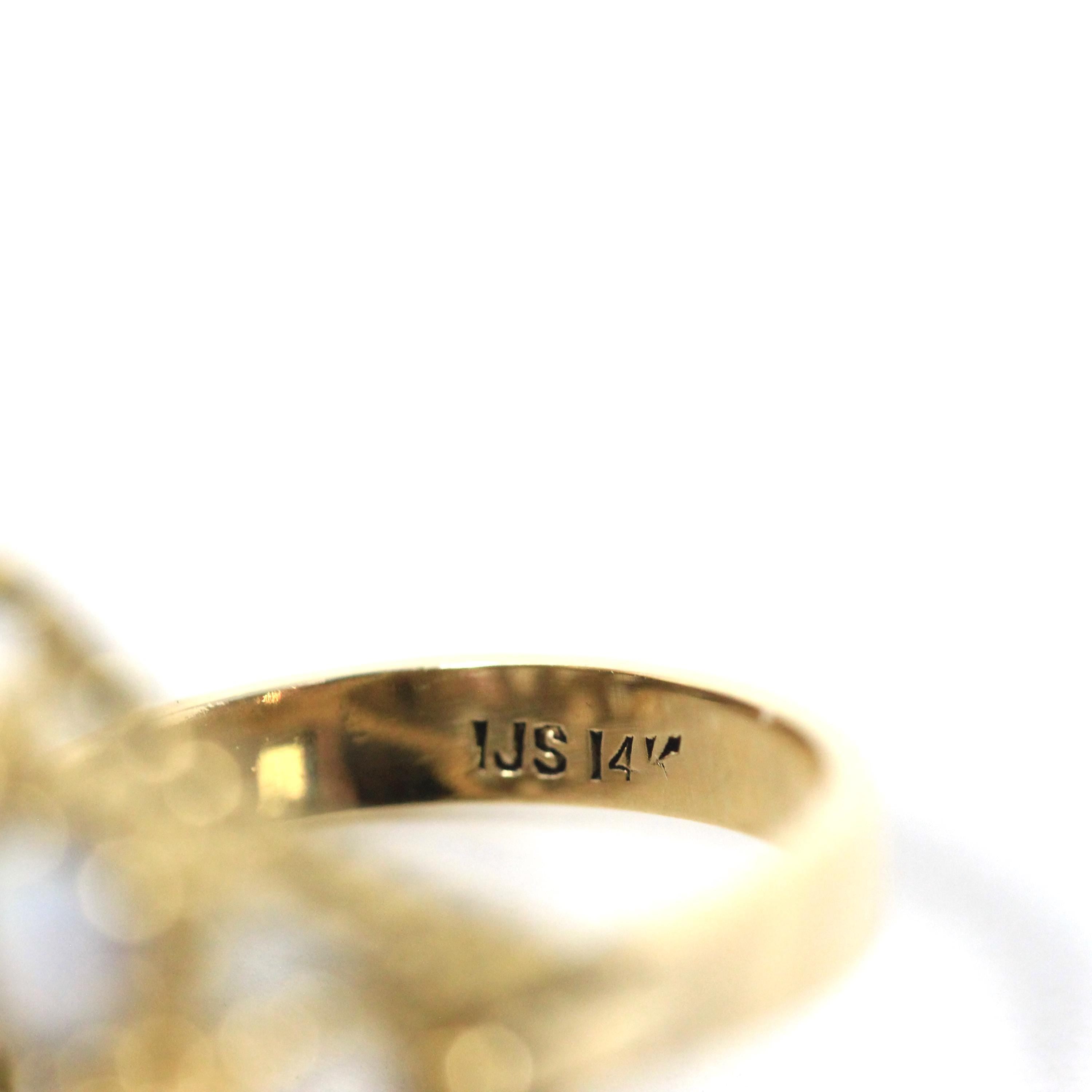 Retro Opal Cluster Ring - Vintage 14k Yellow Gold Natural Cabochon Cut Gemstones - Circa 1970s Size 6.5 Twisted Rope Fine Statement Jewelry