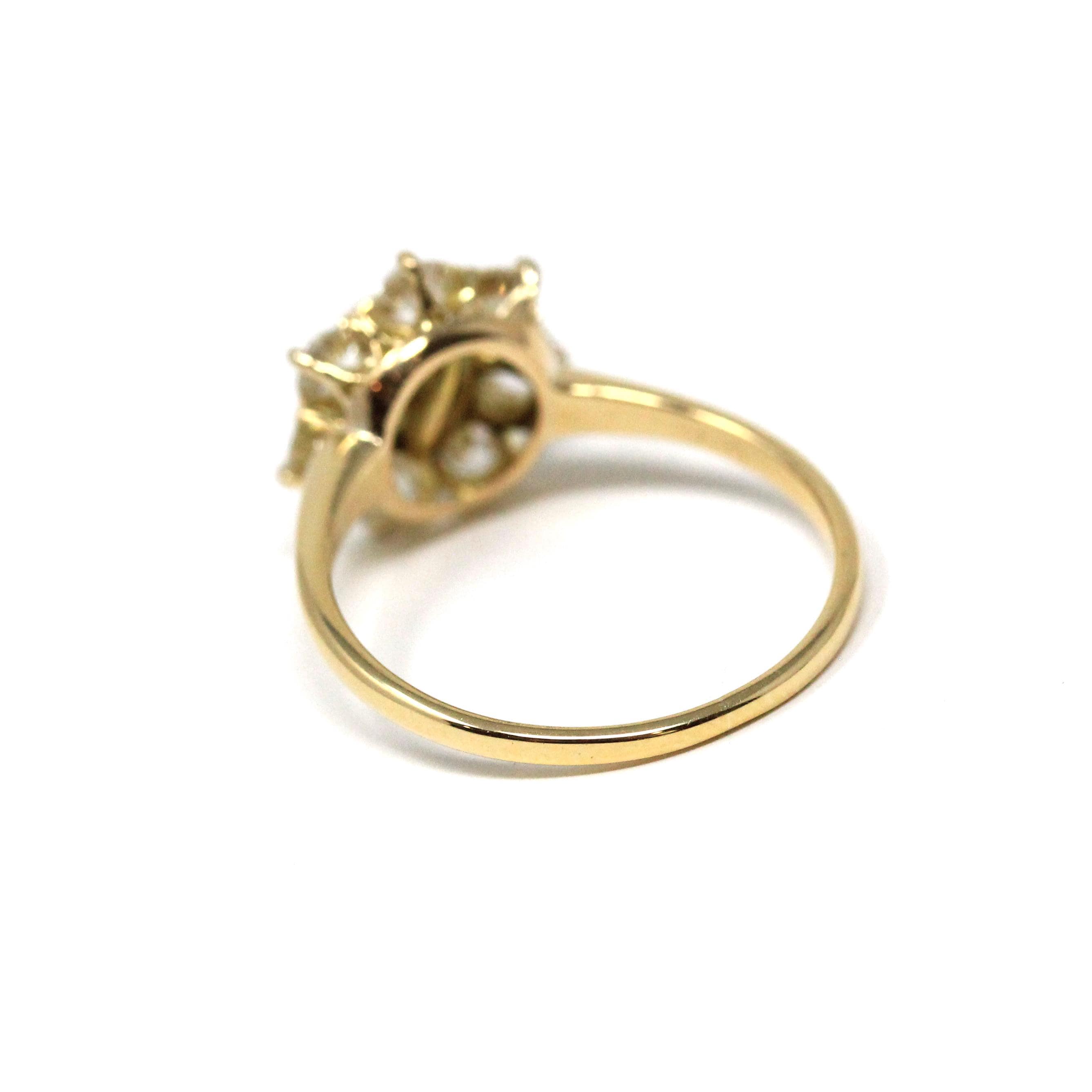 Vintage Pearl & Diamond Halo Ring - Edwardian 18k Yellow Gold Cluster Engagement - Antique Circa 1910s Size 6 June Birthstone Fine Jewelry