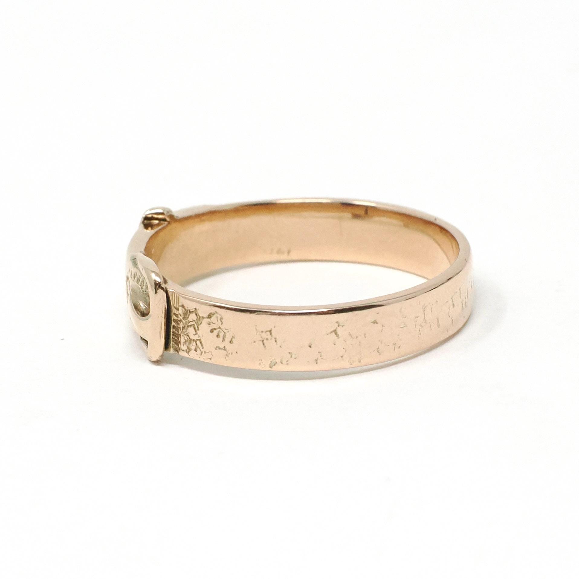 Modern Buckle Ring - Estate 10k Yellow Gold Symbolic Belt Design Unisex Band - Circa 2000s Era Size 9 Love Friendship Loyalty Fine Jewelry