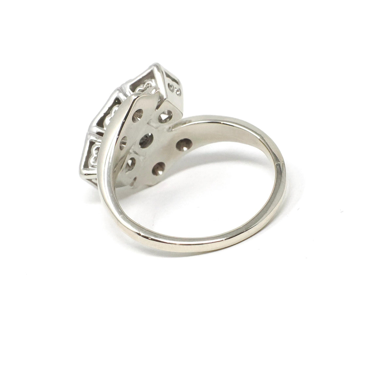 Mid Century Diamond Ring - Vintage 14k White Gold Natural Gemstones Bypass Cocktail - Circa 1950s Era Size 5 3/4 Fine Statement Jewelry