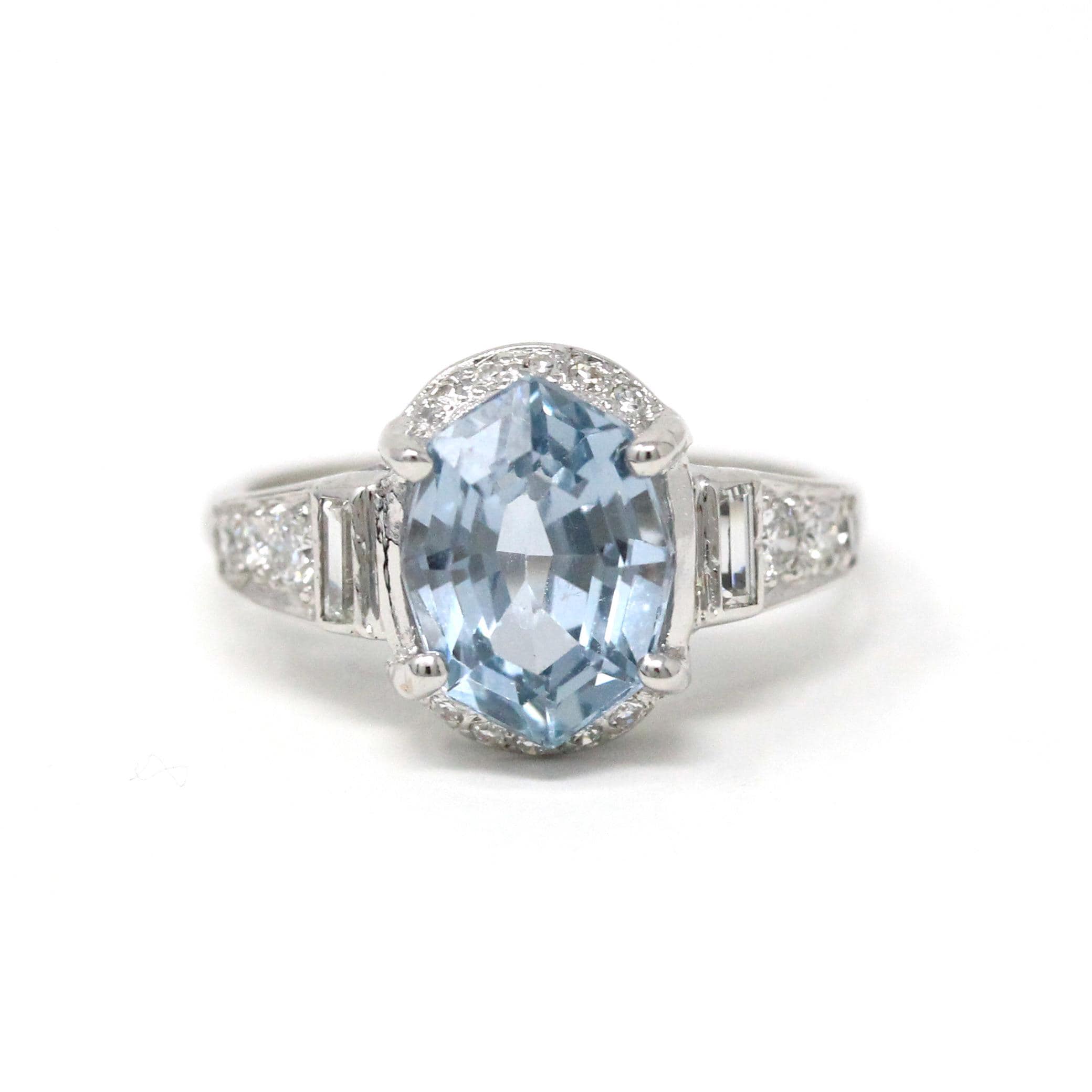 Vintage Sapphire & Diamond Ring - Mid Century 14k White Gold Natural Fancy Color Gemstone Engagement - Circa 1950s GIA Report Fine Jewelry