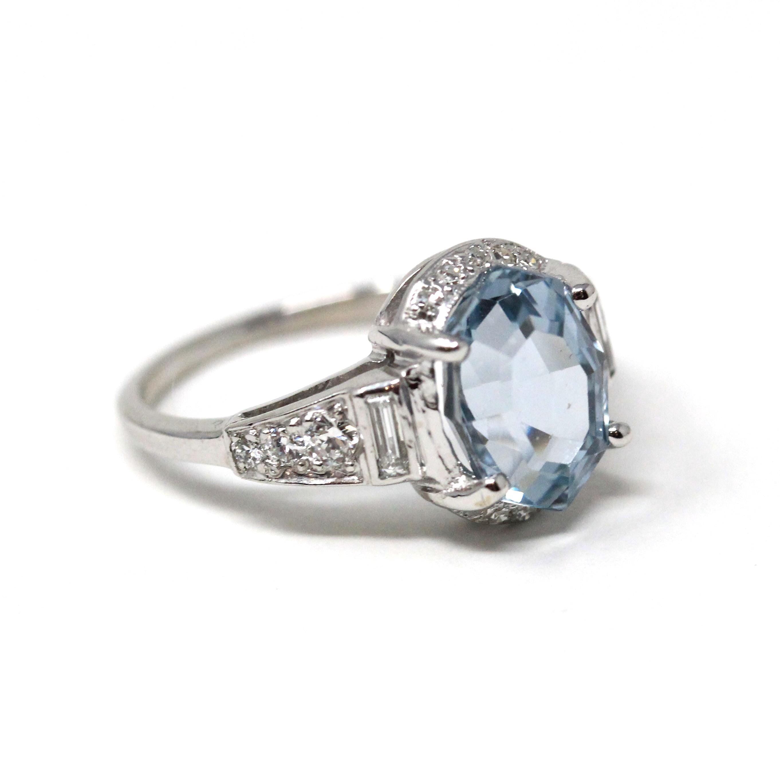 Vintage Sapphire & Diamond Ring - Mid Century 14k White Gold Natural Fancy Color Gemstone Engagement - Circa 1950s GIA Report Fine Jewelry