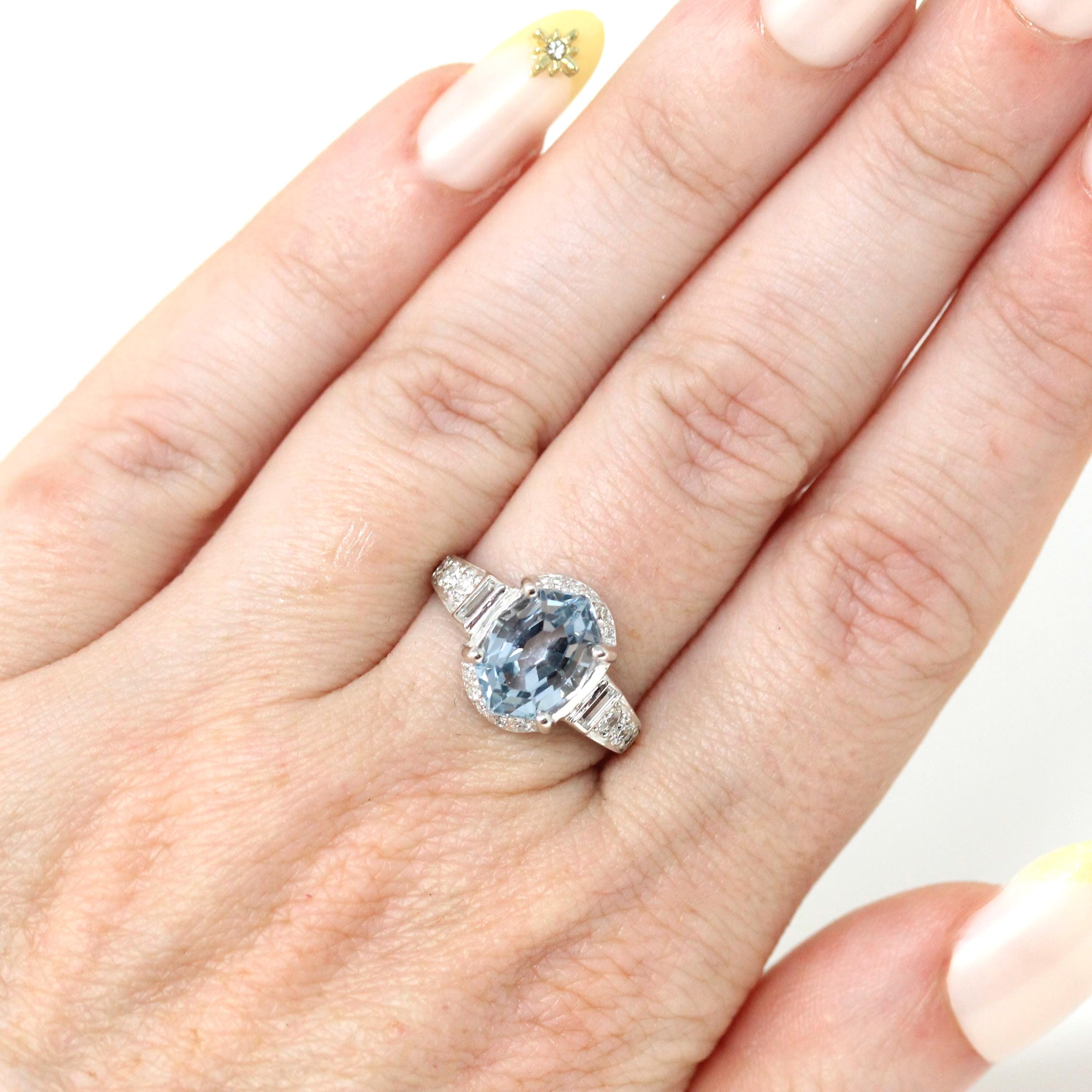 Vintage Sapphire & Diamond Ring - Mid Century 14k White Gold Natural Fancy Color Gemstone Engagement - Circa 1950s GIA Report Fine Jewelry