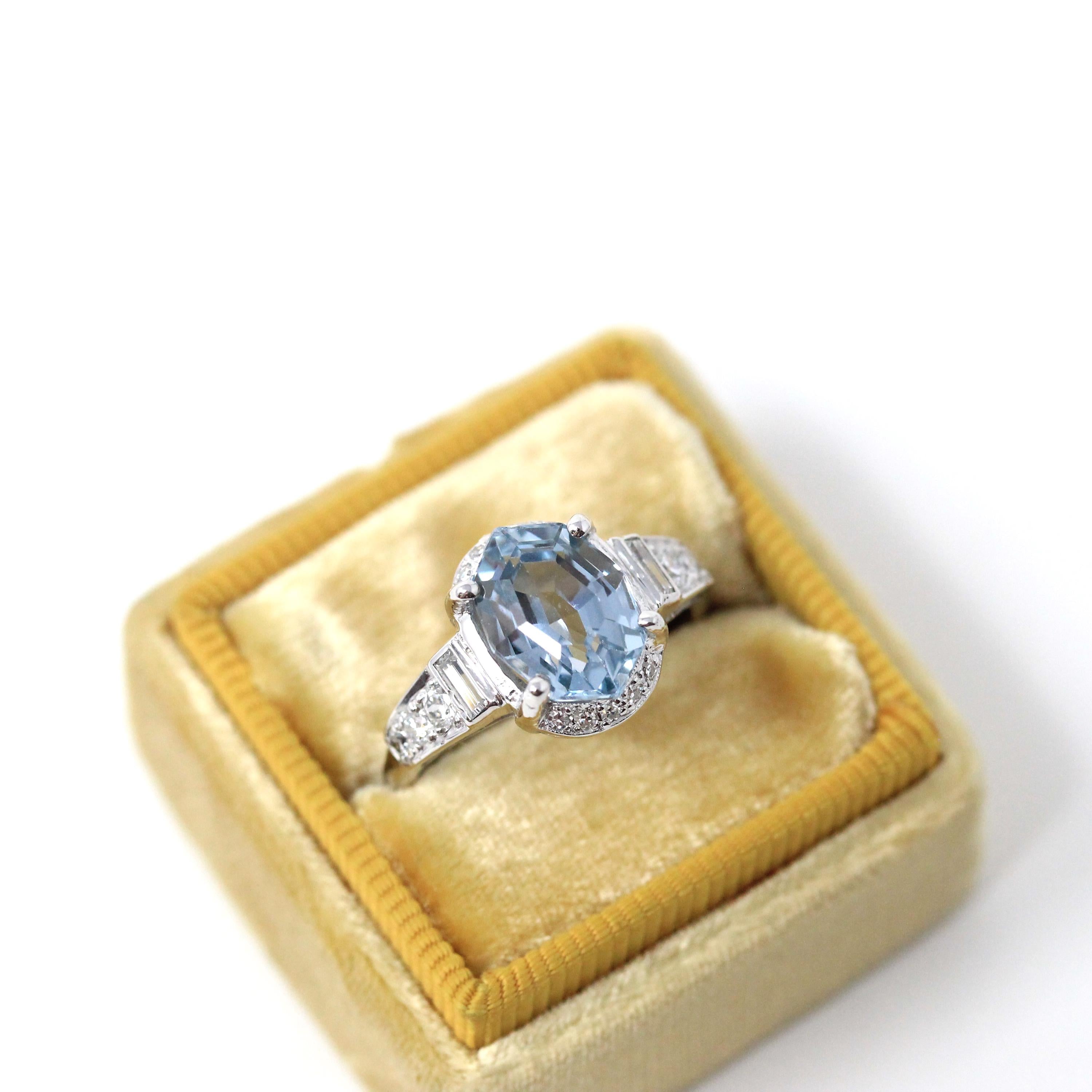 Vintage Sapphire & Diamond Ring - Mid Century 14k White Gold Natural Fancy Color Gemstone Engagement - Circa 1950s GIA Report Fine Jewelry