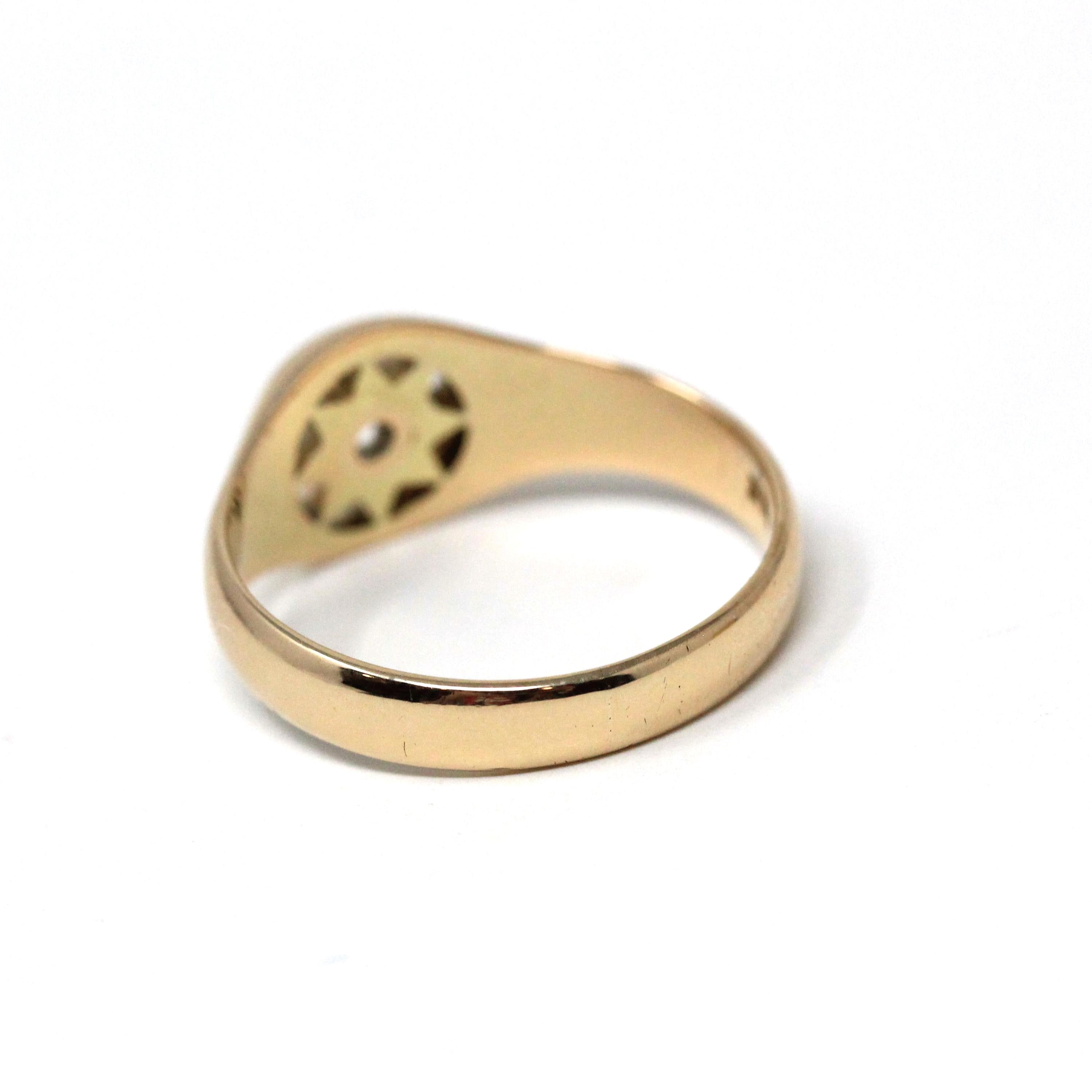 Antique Diamond Sun Ring - Edwardian 14k Yellow Gold .27 CT Solitaire - Circa 1910s Size 8.75 Celestial Men's Unisex Fine Engagement Jewelry
