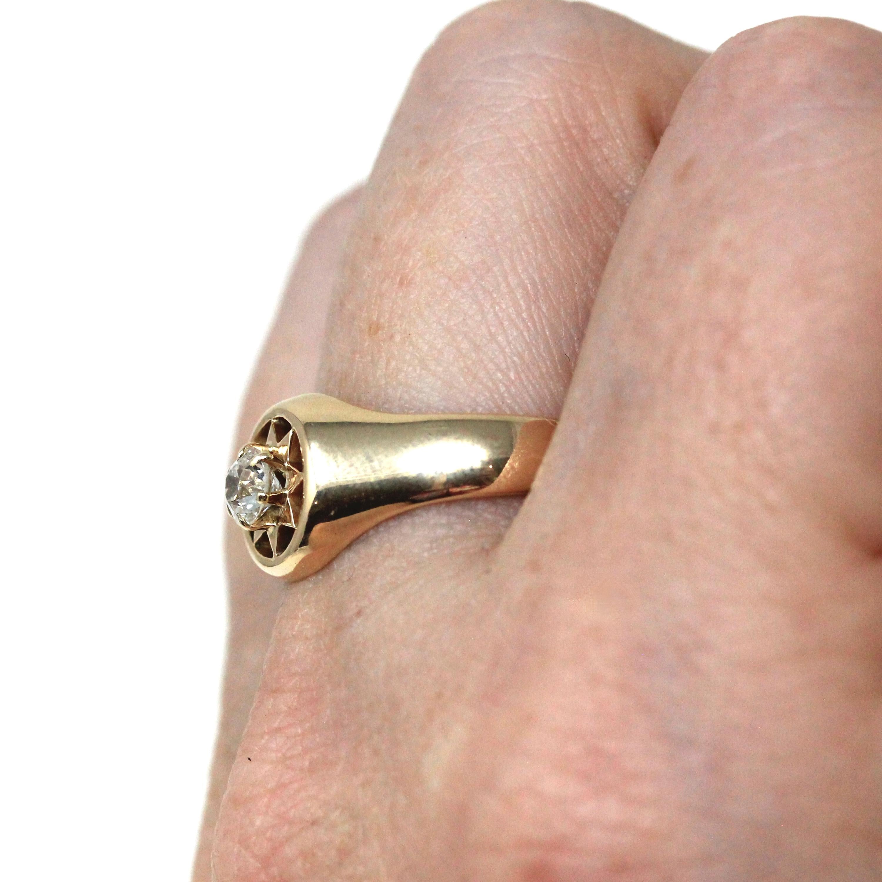 Antique Diamond Sun Ring - Edwardian 14k Yellow Gold .27 CT Solitaire - Circa 1910s Size 8.75 Celestial Men's Unisex Fine Engagement Jewelry