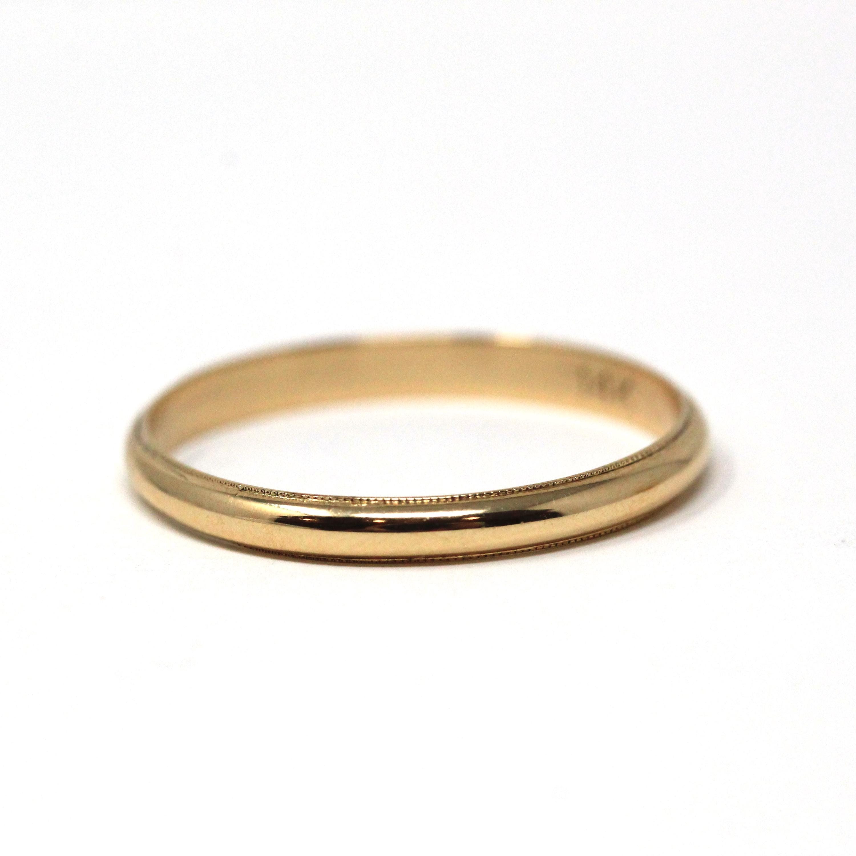 Vintage Wedding Band - Retro 14k Yellow Gold Plain Half Round 2.9 MM Milgrain Unisex Ring - Circa 1960s Era Size 11 1/2 Fine Bridal Jewelry
