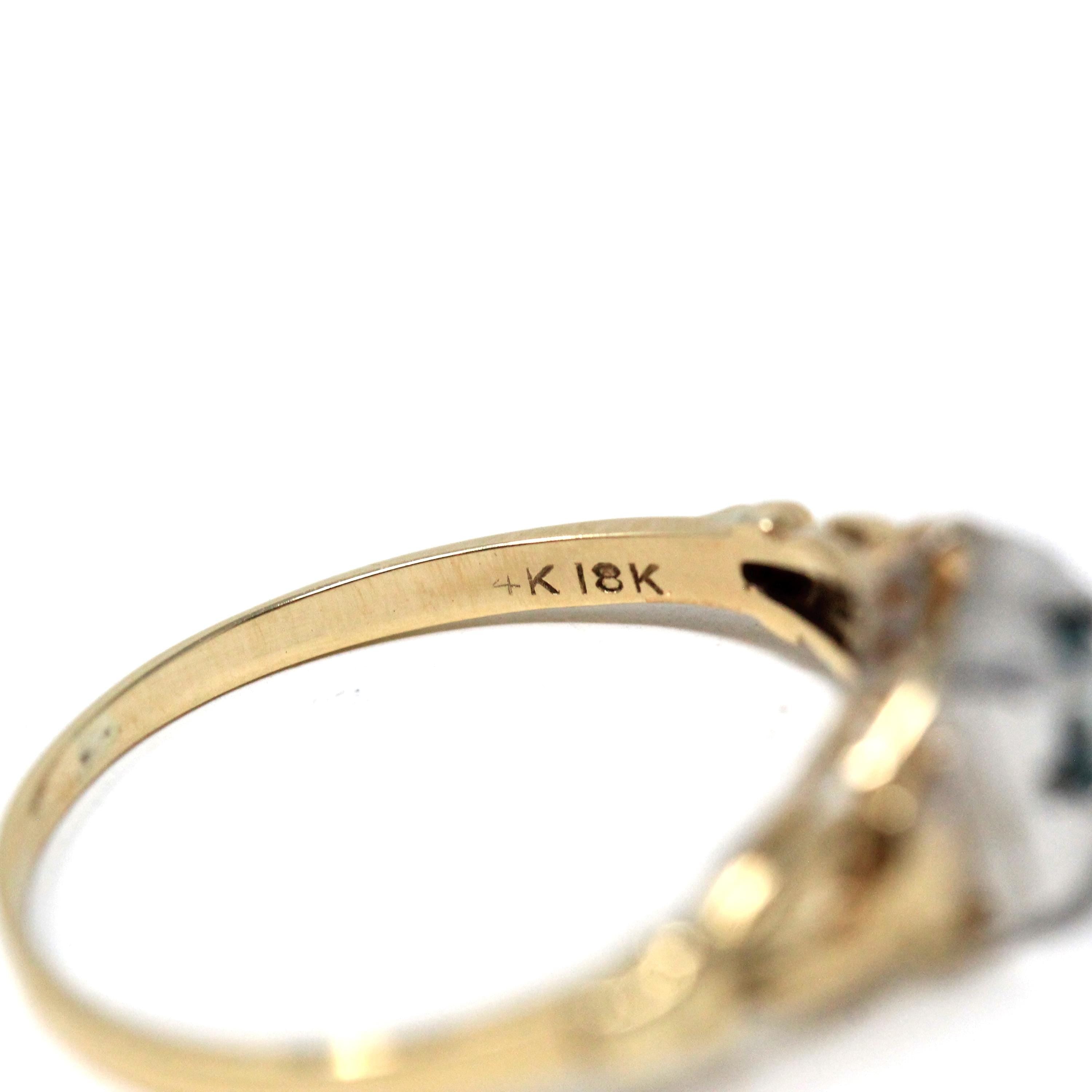 Natural Alexandrite Ring - Mid Century 14k Yellow & 18k White Gold Two Tone Engagement Solitaire - Circa 1940s Era Size 7 3/4 Fine Jewelry