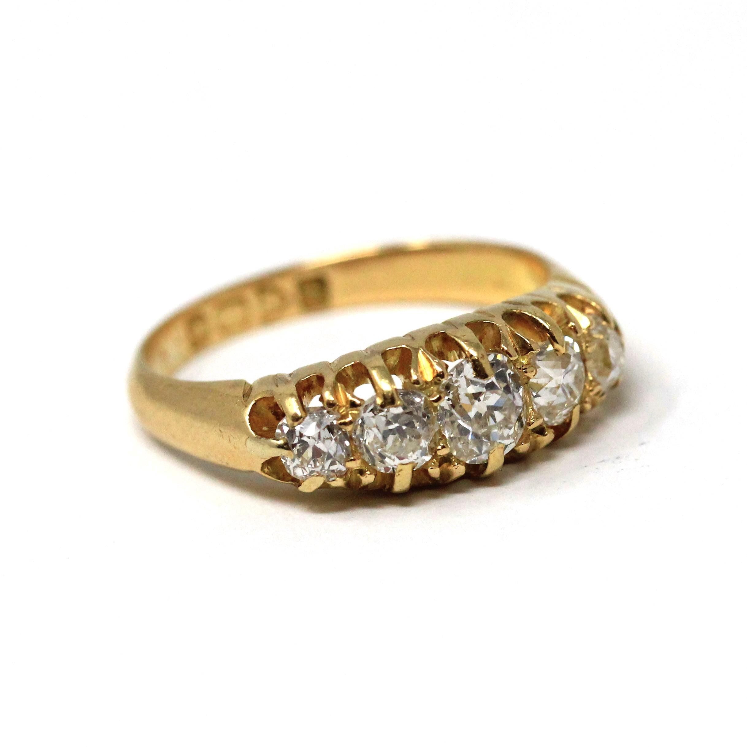 Antique Diamond Band - Edwardian 18k Yellow Gold Natural .86 CTW Ring - Circa Early 1900s Chester England Size 6 3/4 Fine Bridal Jewelry